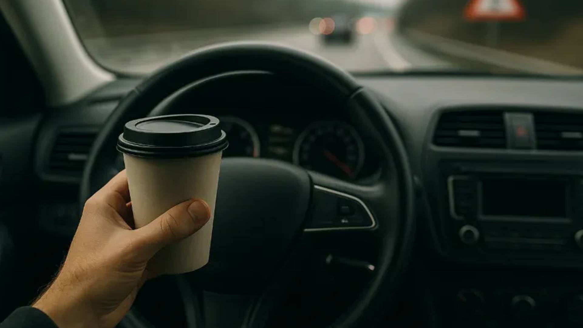 شاب يشرب قهوة في السيارة