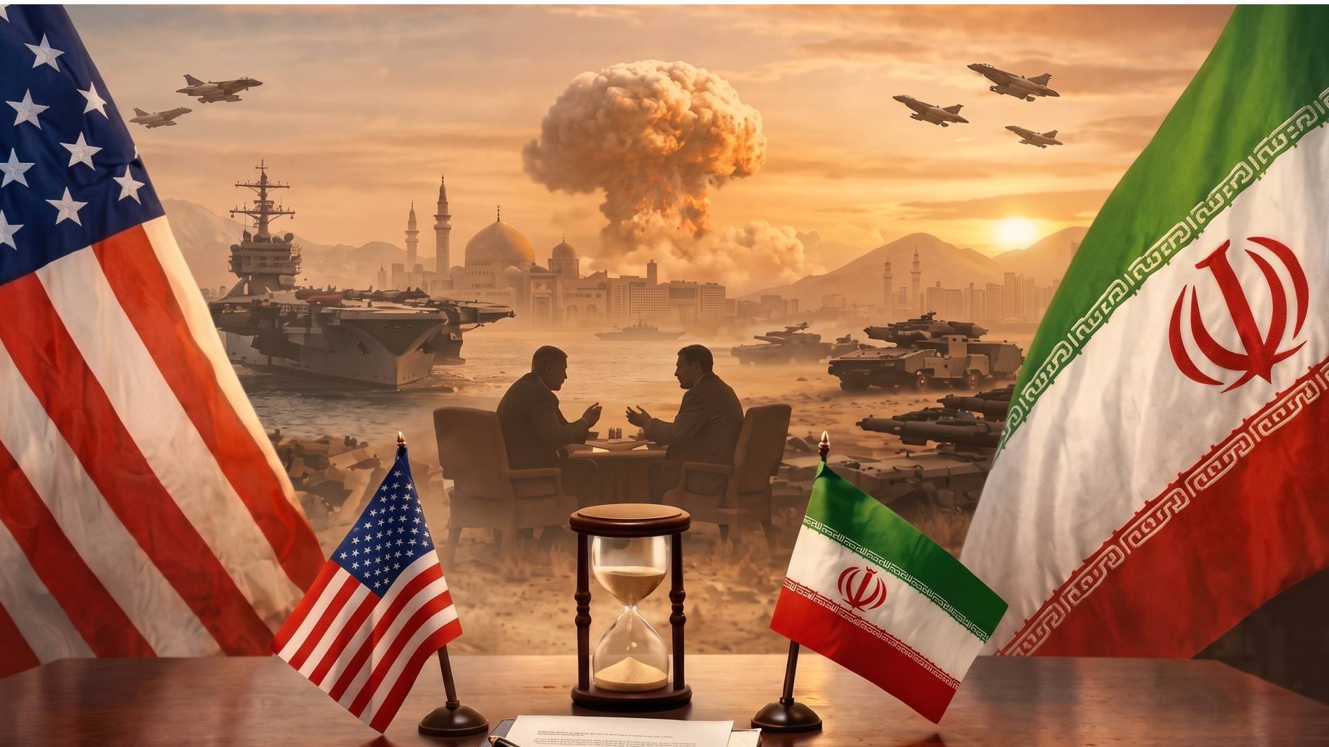 صورة معدة بالذكار الاصطناعي للمفاوضات الأمريكية الإيرانية