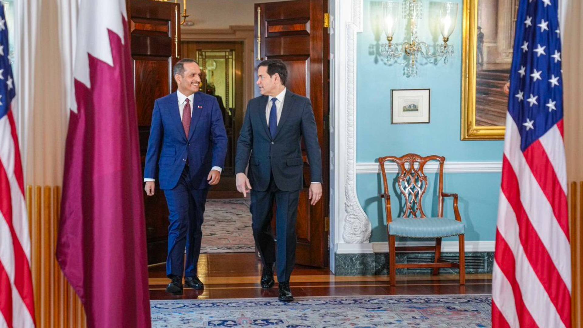 وزير الخارجية الأمريكي ورئيس وزراء قطر
