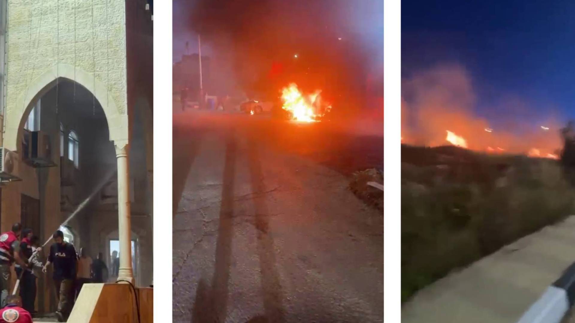 مستوطنون يضرمون النار في مسجد ومركبات شرق رام الله