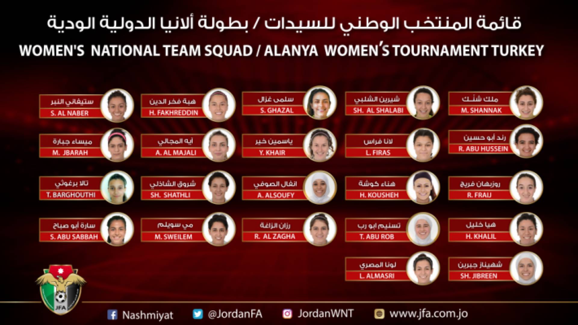 22 لاعبة لمنتخب السيدات في بطولة تركيا الدولية