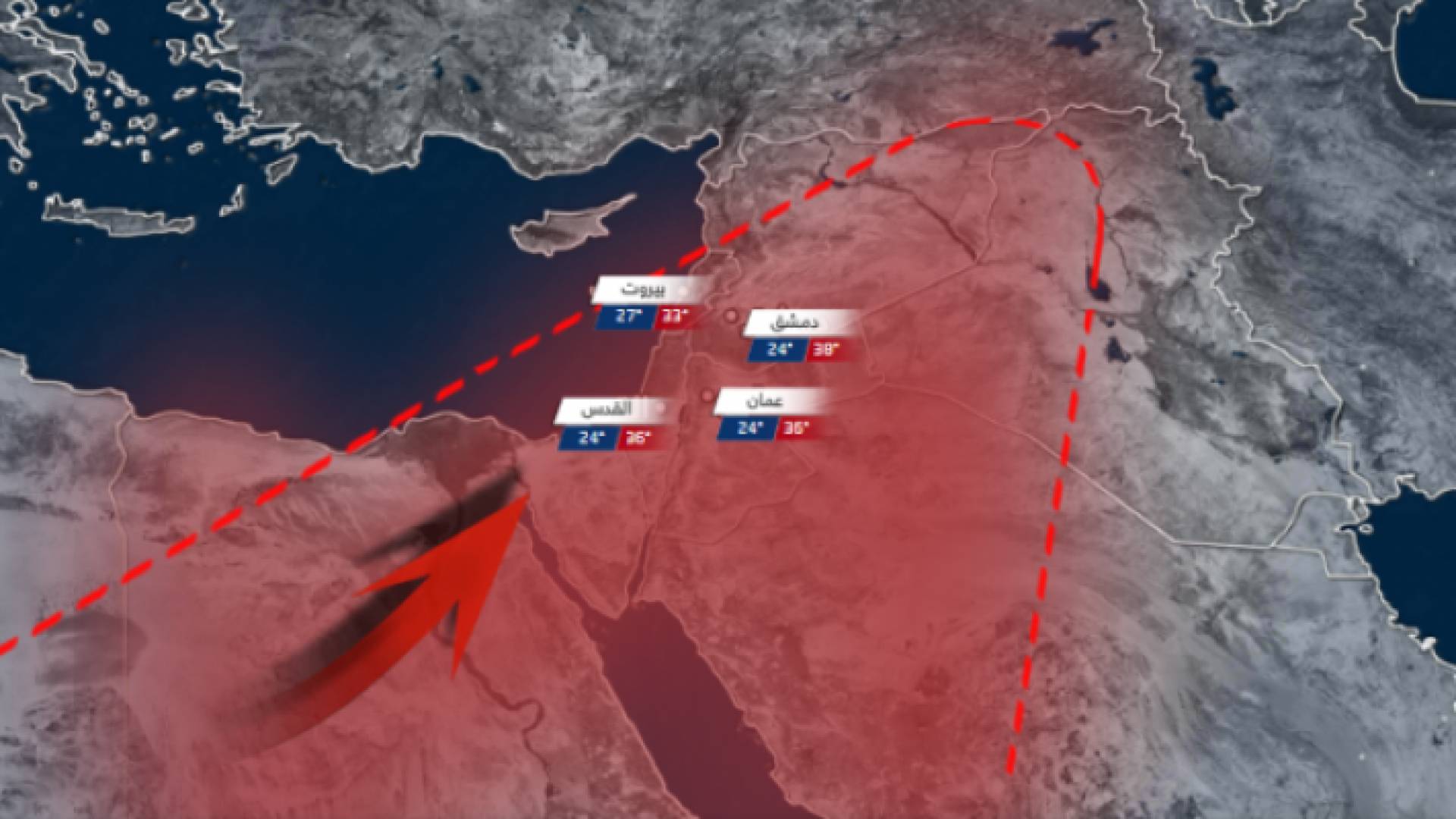 خريطة توضيحية من موقع طقس العرب