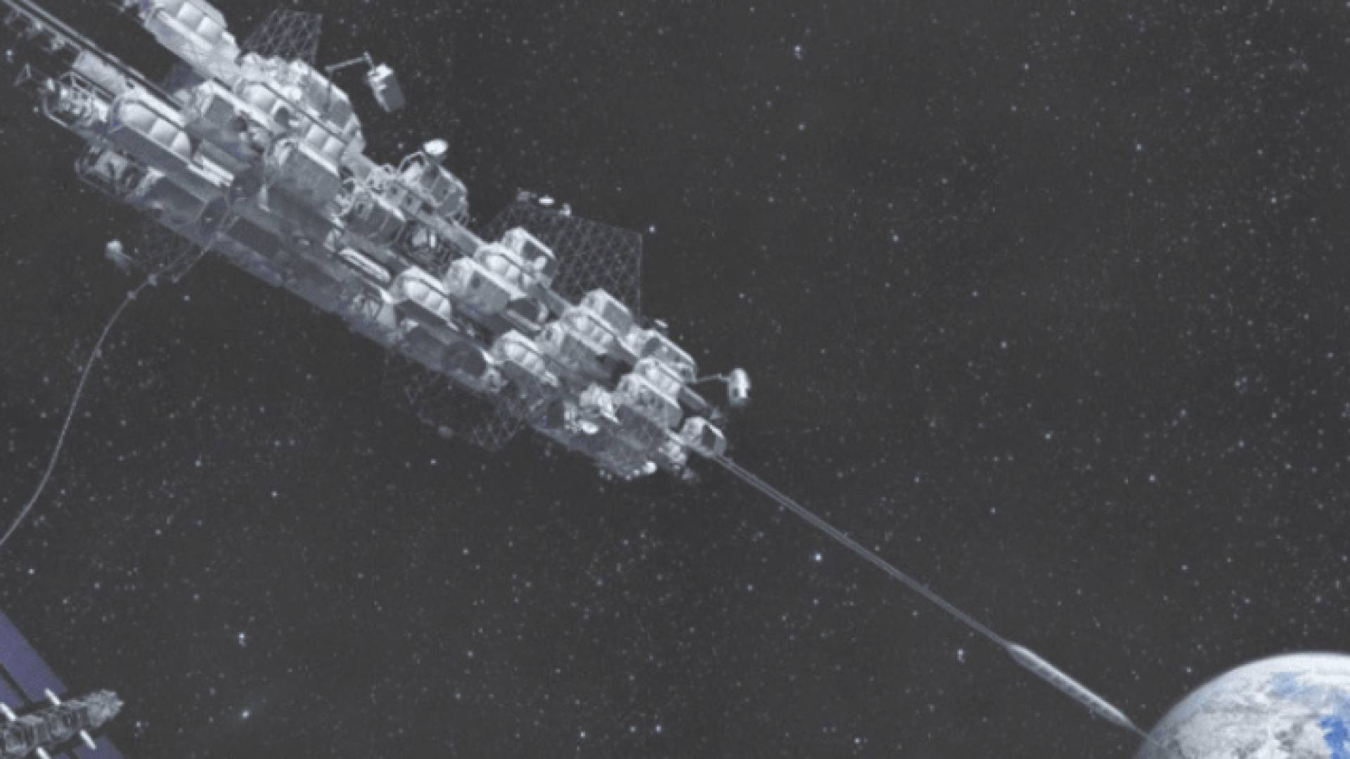 رسم يوضح فكرة المصعد الفضائي