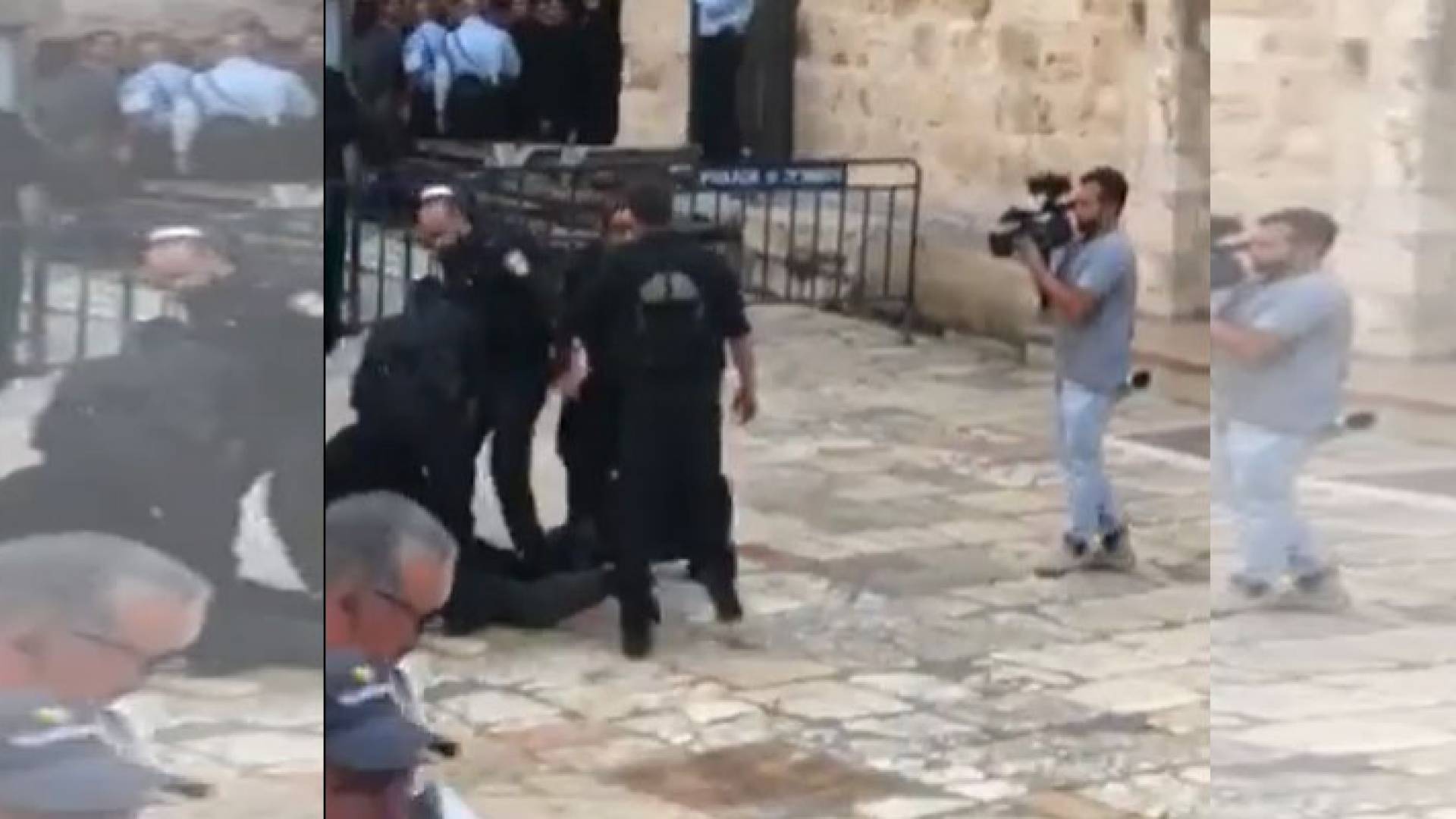 لحظة الاعتداء على أحد المشاركين في الوقفة الاحتجاجية