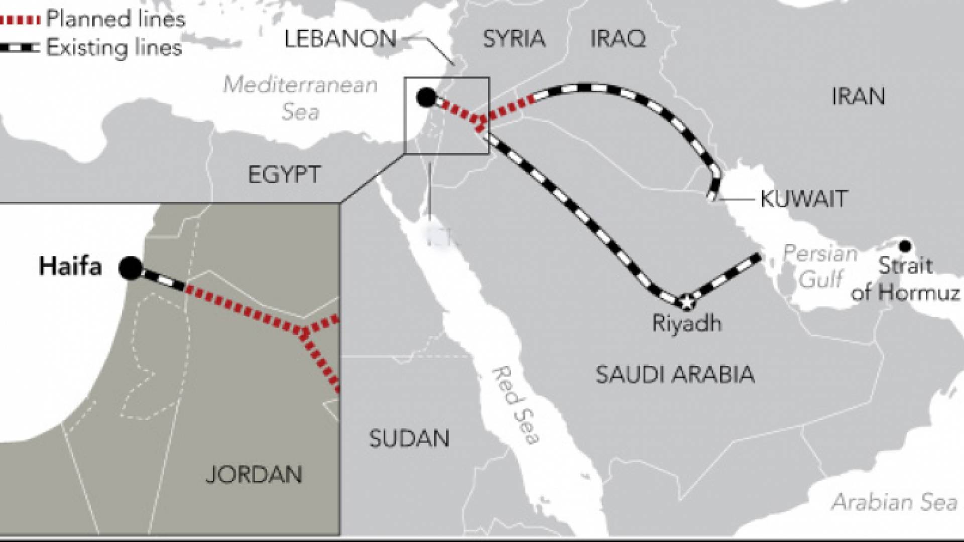 صورة نشرتها وسائل اعلام عبرية تظهر خط سير سكة الحديد