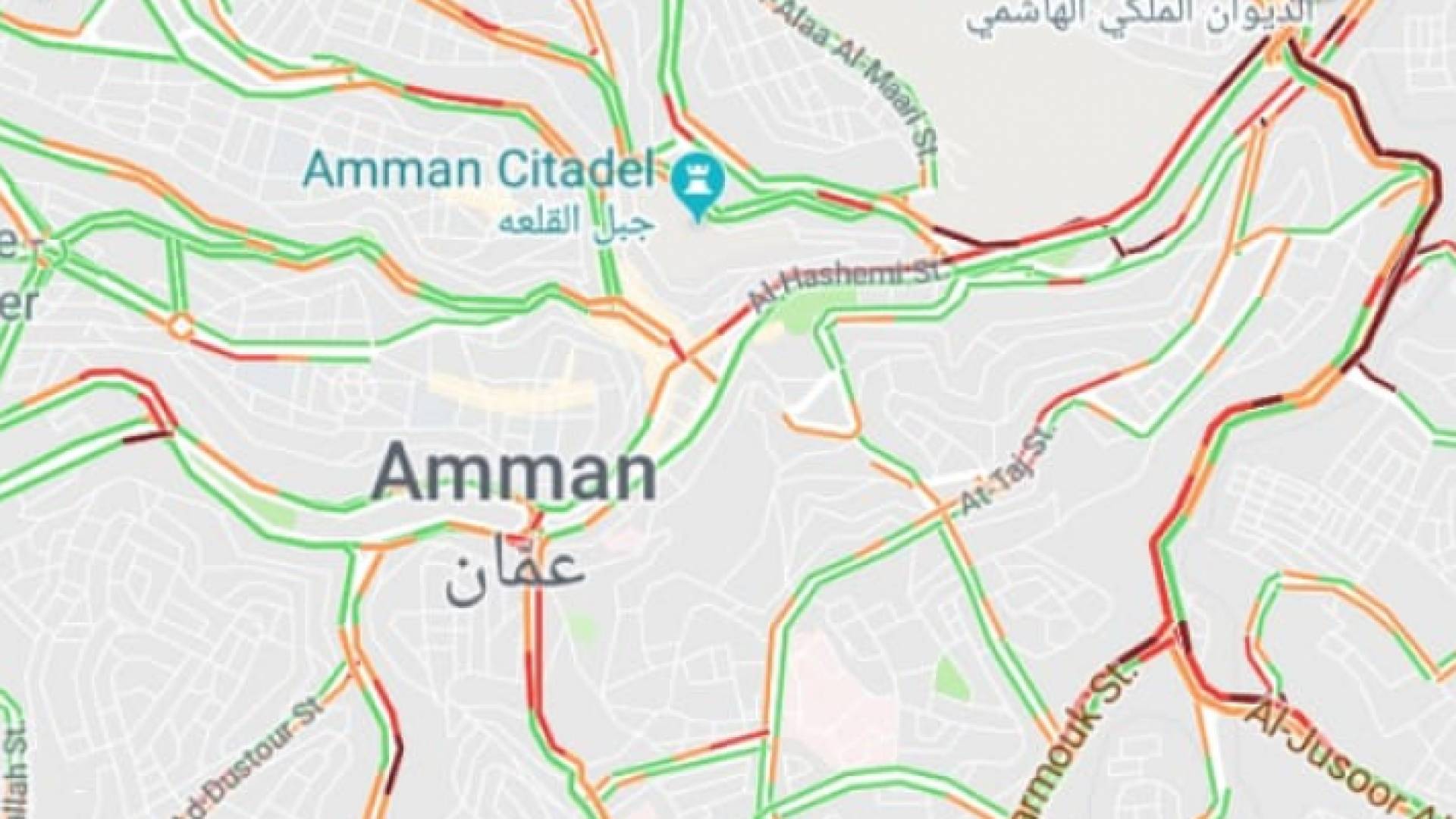 خريطة توضيحية توضح الأزمة في شوارع العاصمة عمان