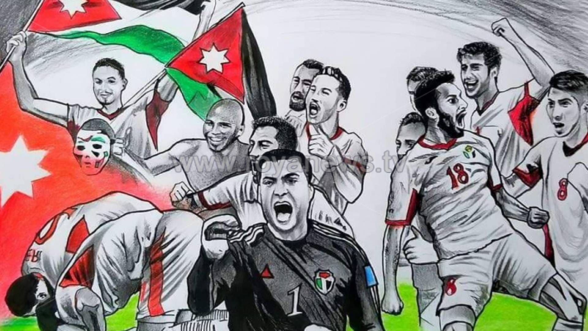 شاب من الطفيلة يرسم جدارية إهداء للنشامى