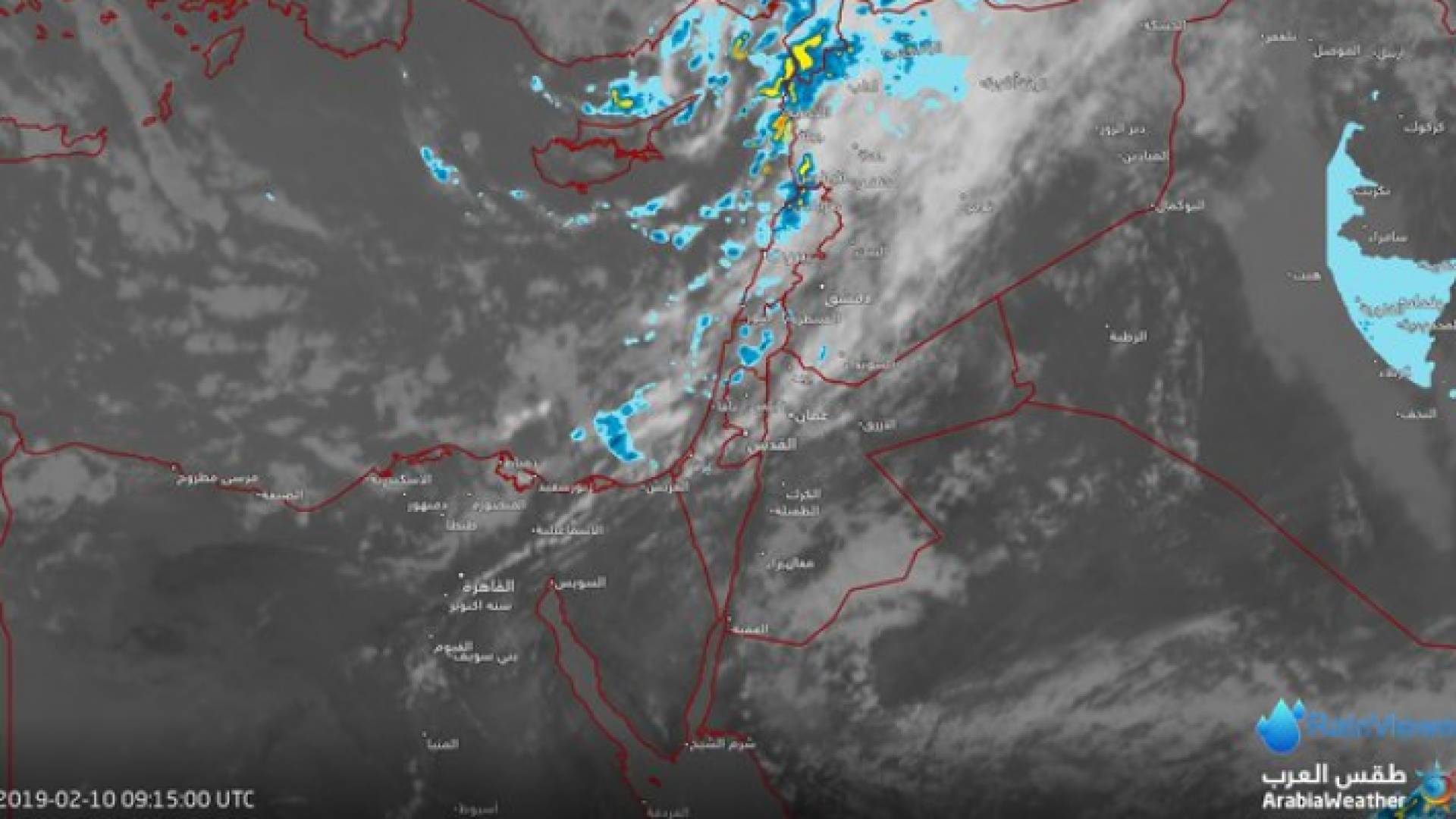 خريطة توضيحية من موقع طقس العرب