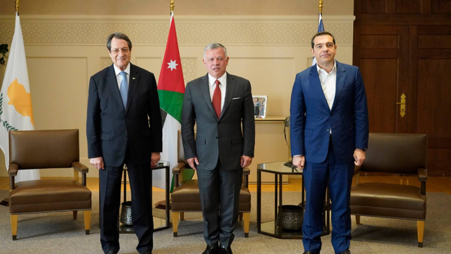 جلالة الملك عبدالله الثاني والرئيس القبرصي ورئيس وزراء اليونان