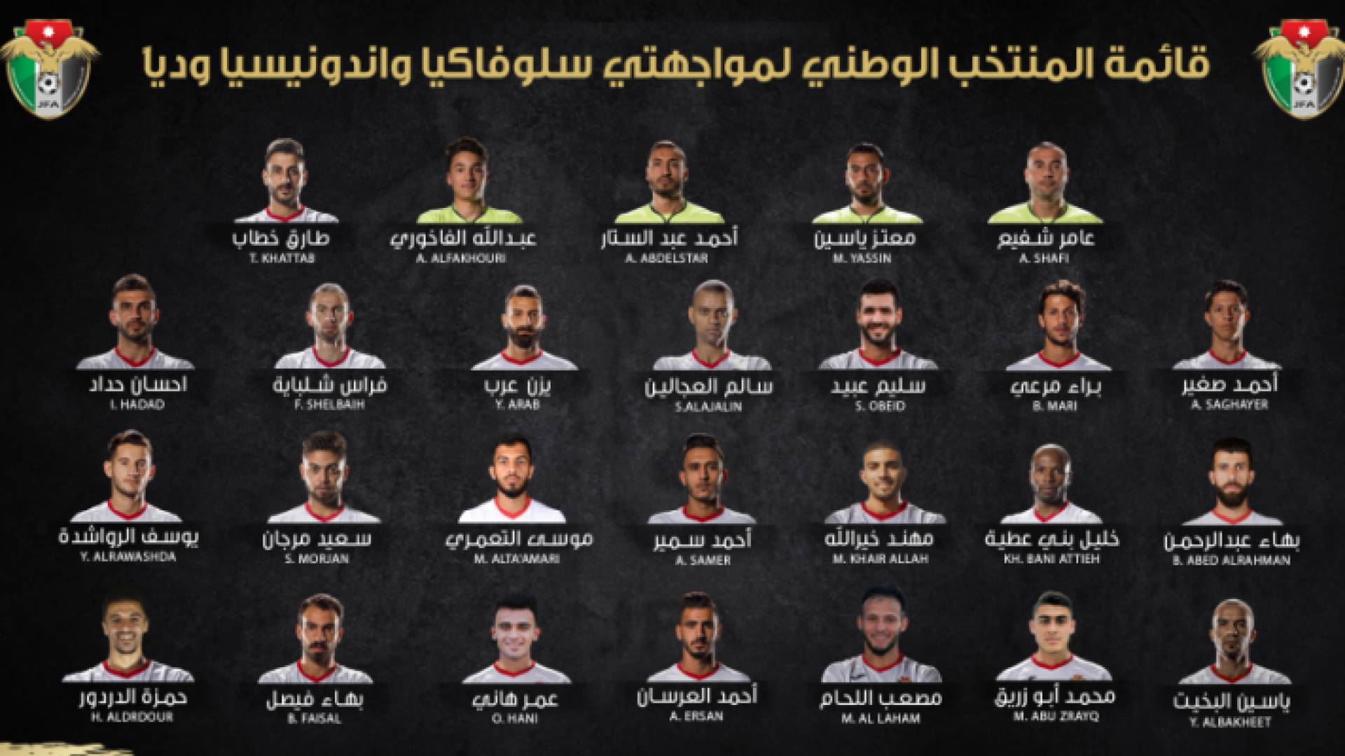 منتخب النشامى يعلن قائمته لمواجهتي سلوفاكيا واندونيسيا وديا