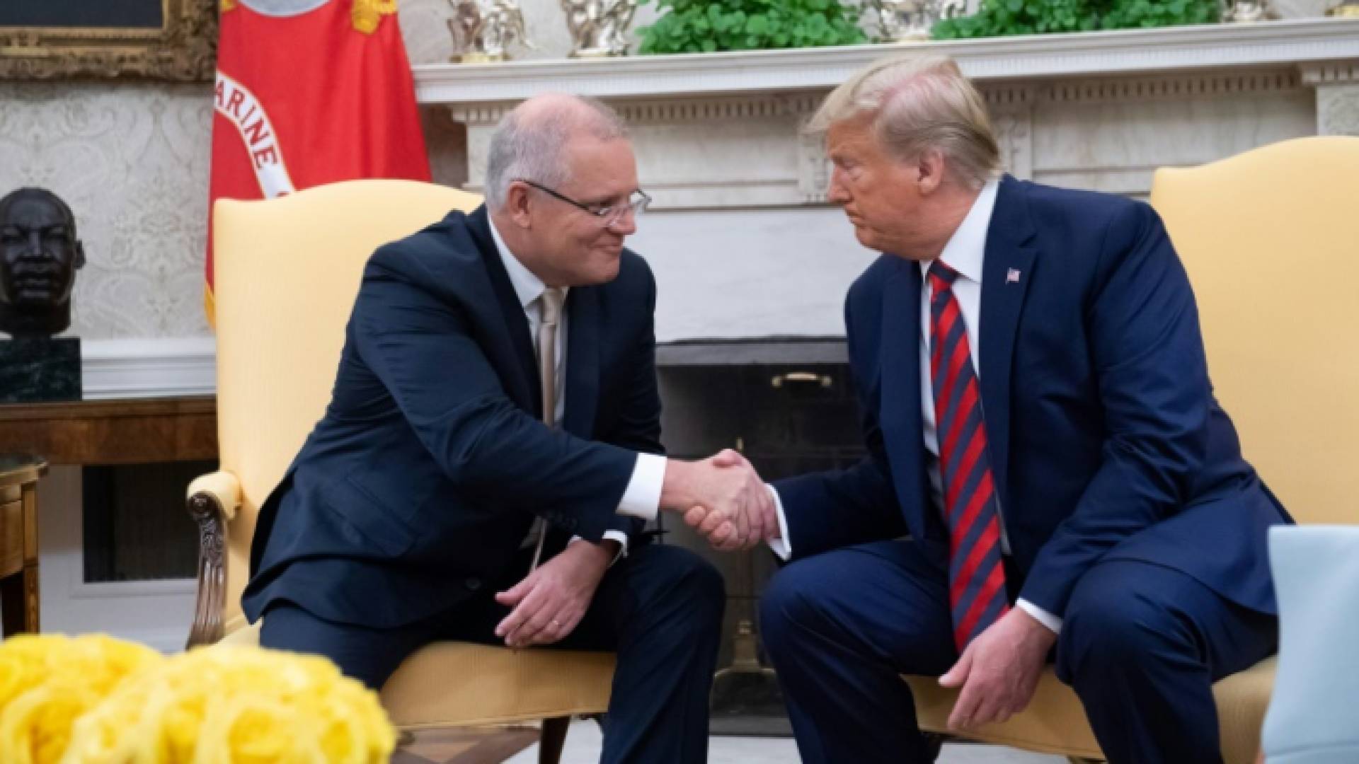 الرئيس الأمريكي دونالد ترمب خلال استقباله رئيس الوزراء الاسترالي سكوت موريسون