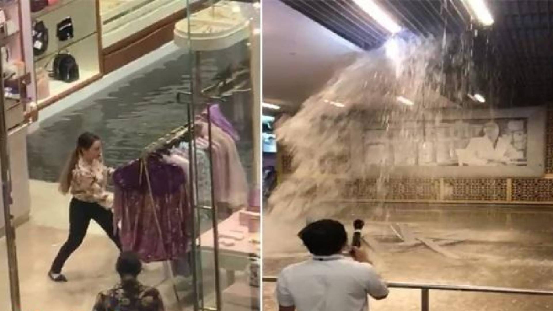 تسرب مياه الأمطار في المحال التجارية بدبي مول