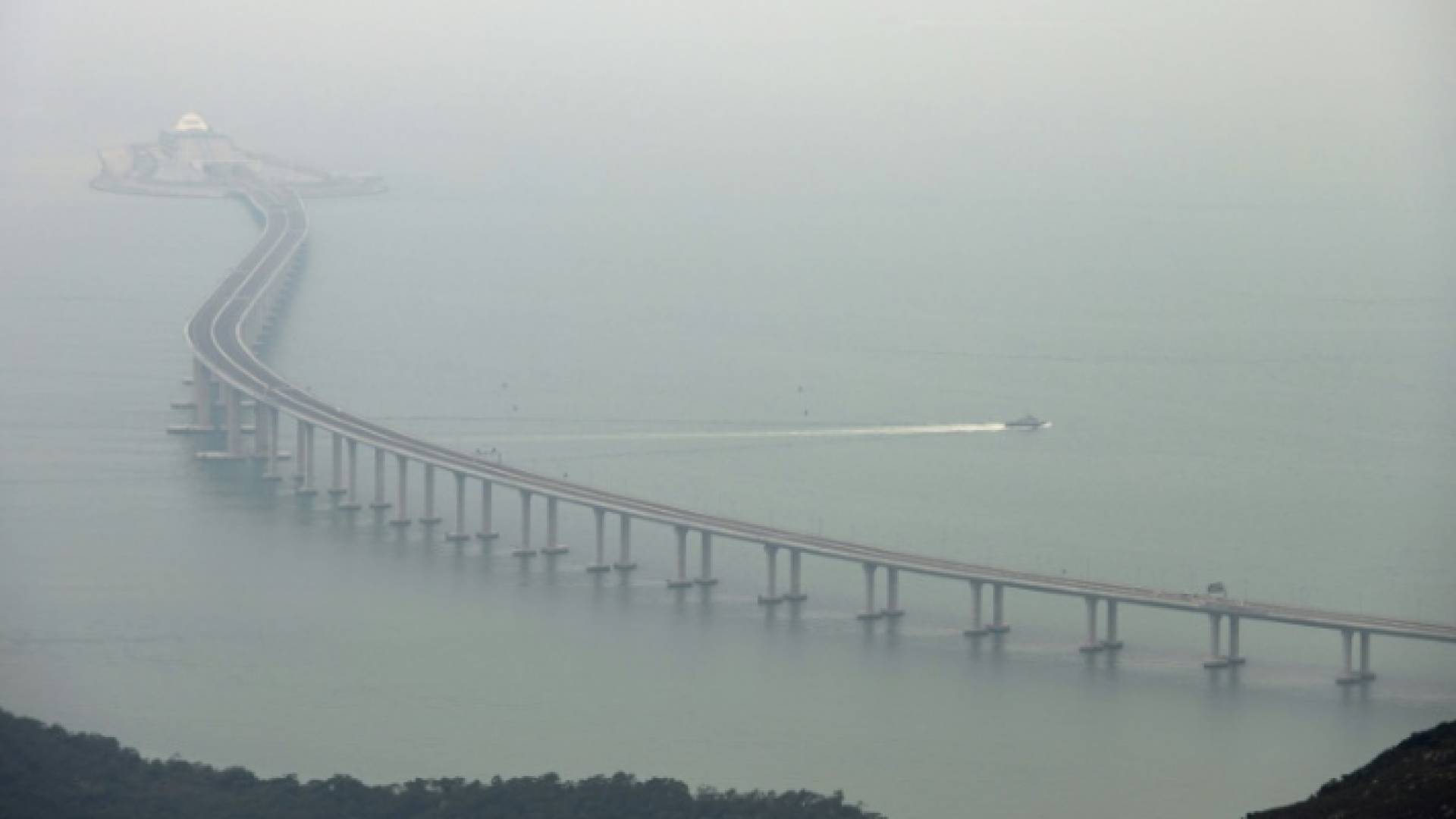 لقطة عامة لجسر هونغ كونغ-جوهاي-ماكاو بتاريخ 23 تشرين الأول/اكتوبر 2018