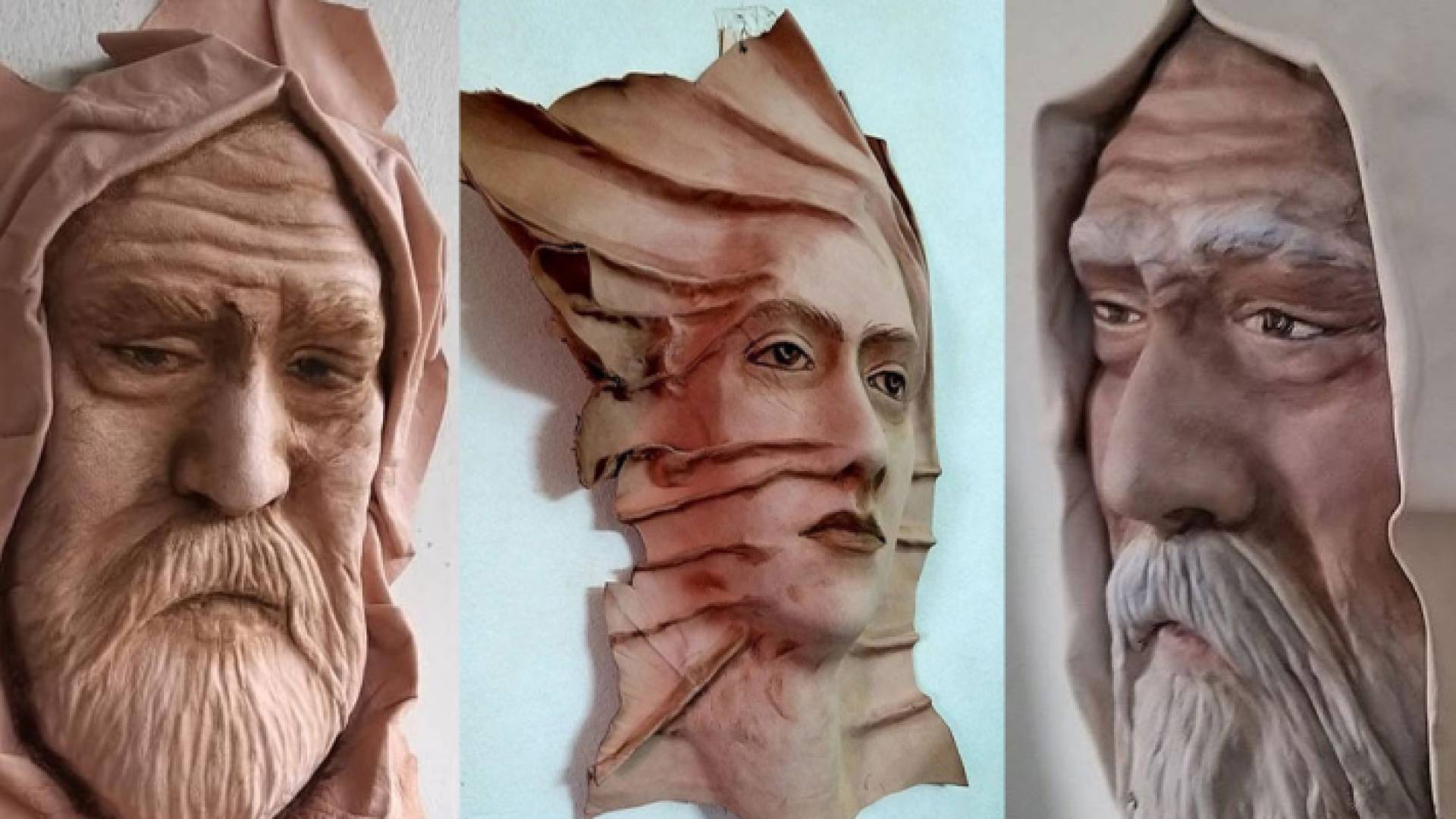 أقنعة وجوه بشرية مصنوعة من جلود الحيوانات