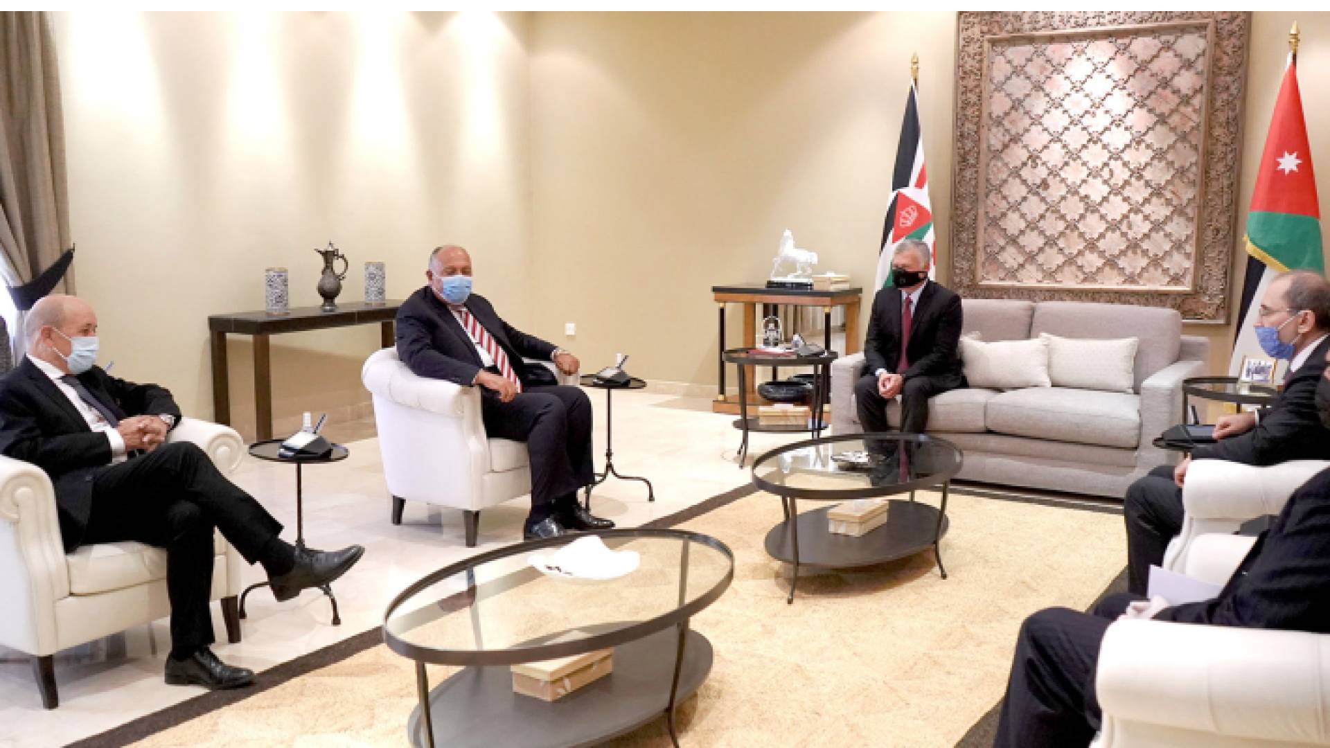 الملك يستقبل وزيري خارجية مصر وفرنسا والممثل الخاص للاتحاد الأوروبي لعملية السلام في الشرق الأوسط