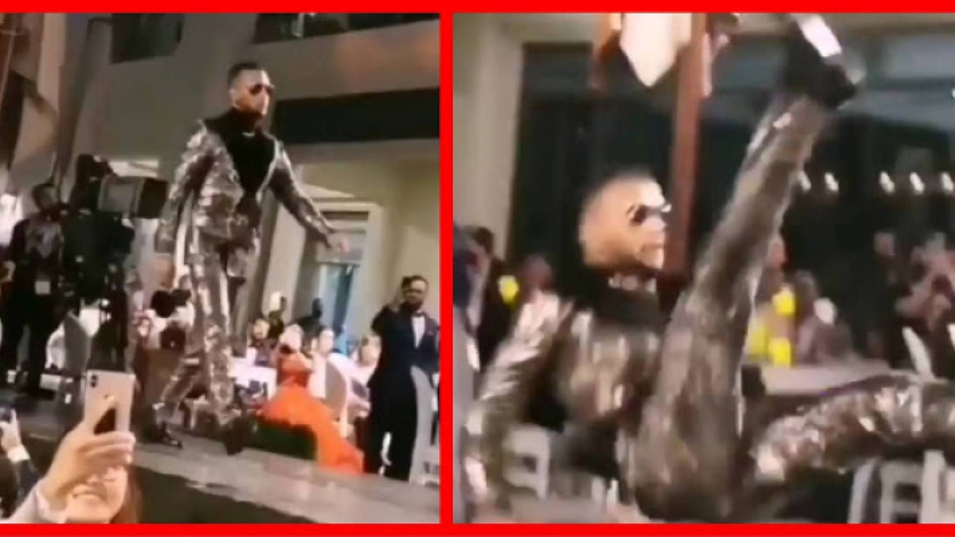 محمد رمضان يسقط على المسرح اثناء استلام جائزة