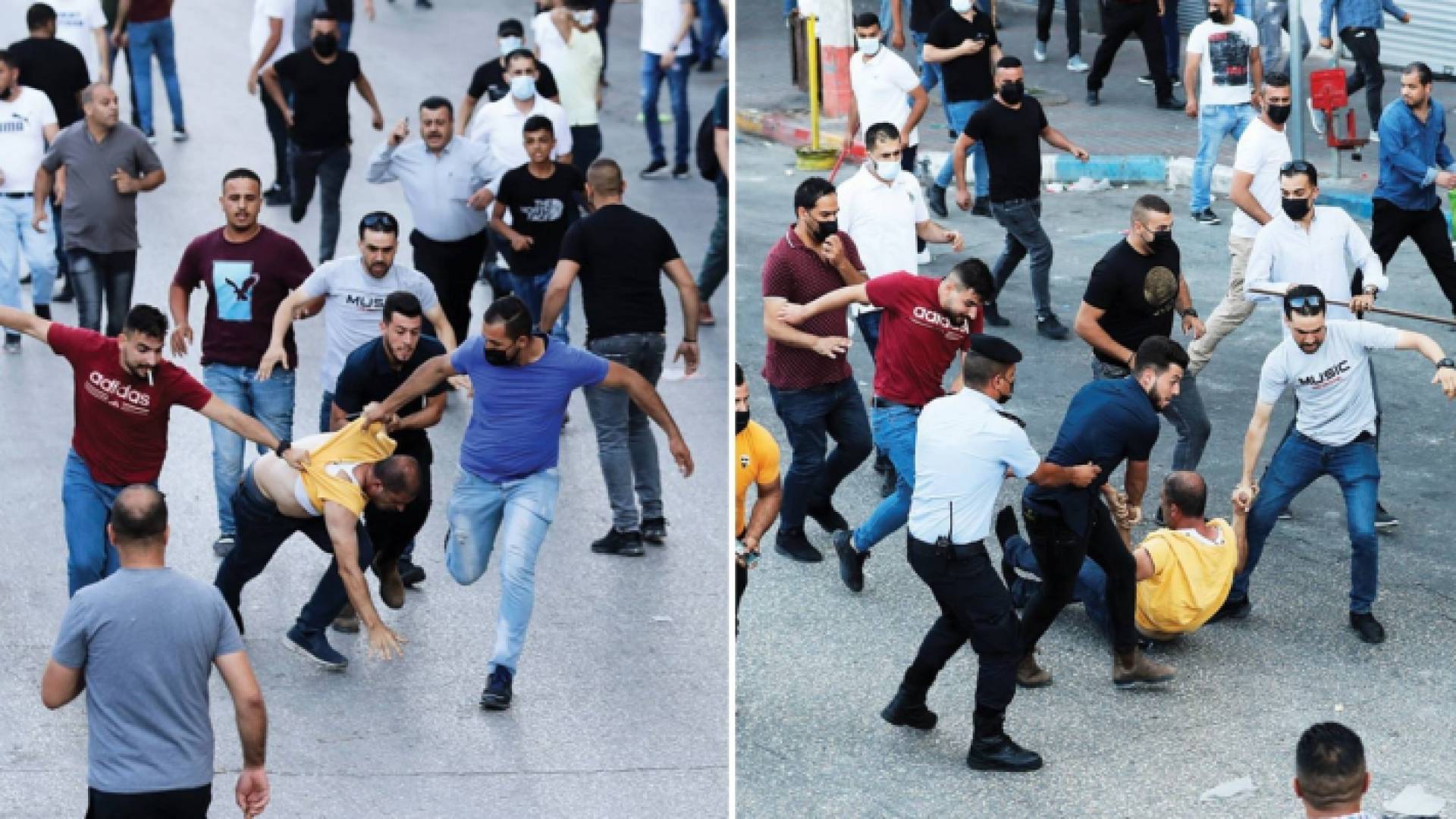 عناصر أمن بلباس مدني يعتدون على المتظاهرين في رام الله