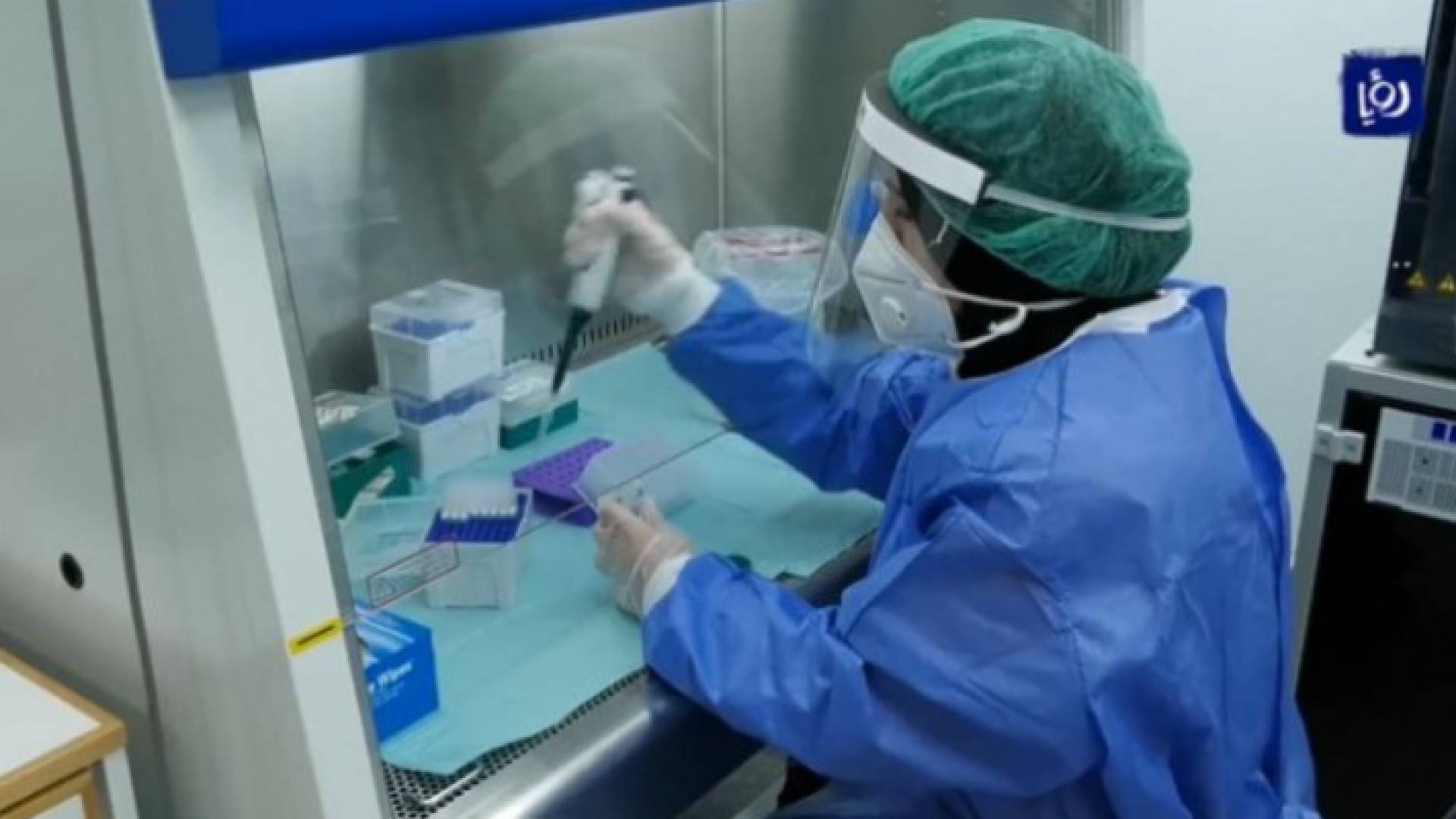 عاملة في القطاع الصحي الفلسطيني تفحص عينة كورونا - أرشيفية