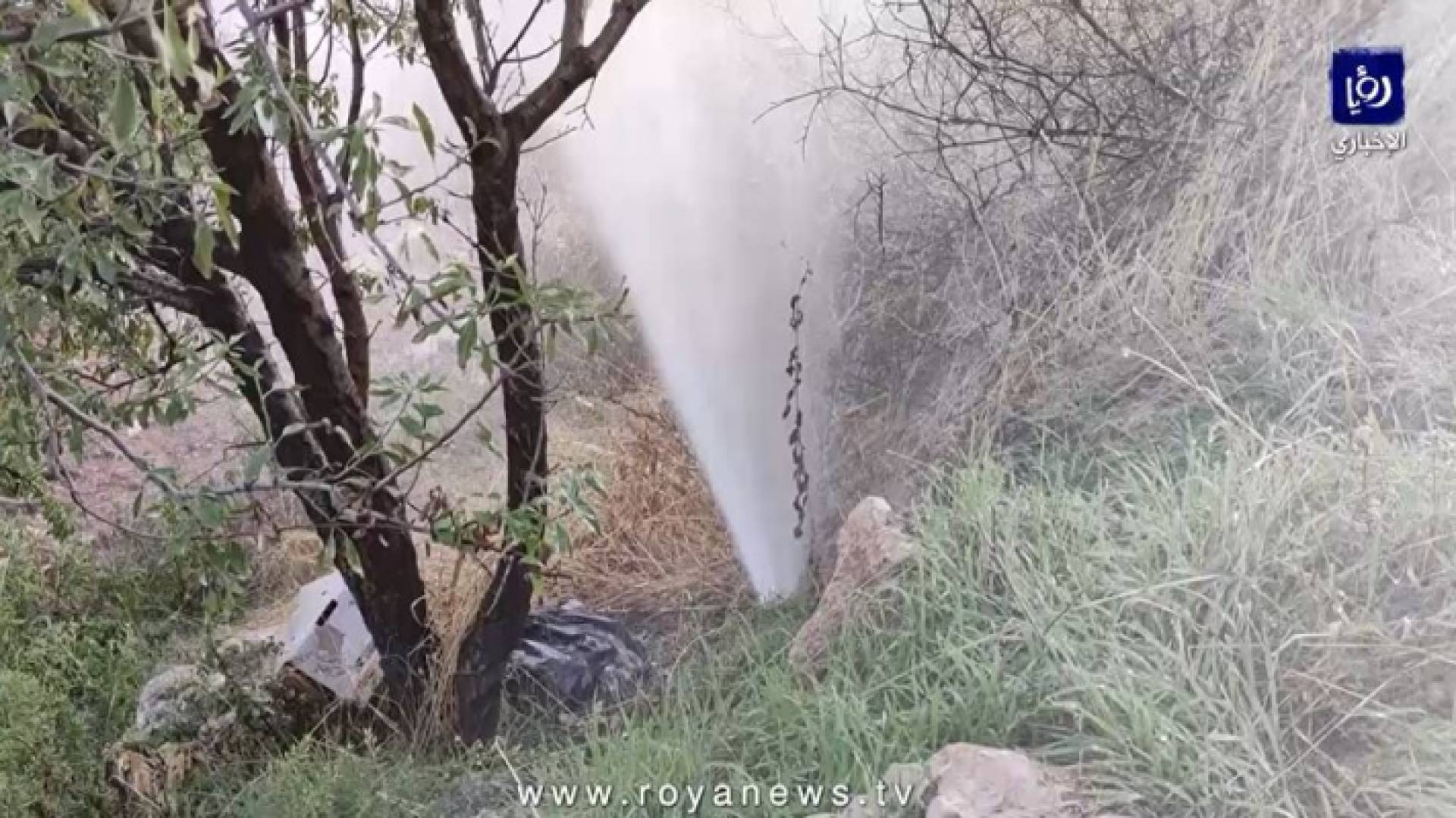 كسر في خط مياه في منطقة أم جوزة