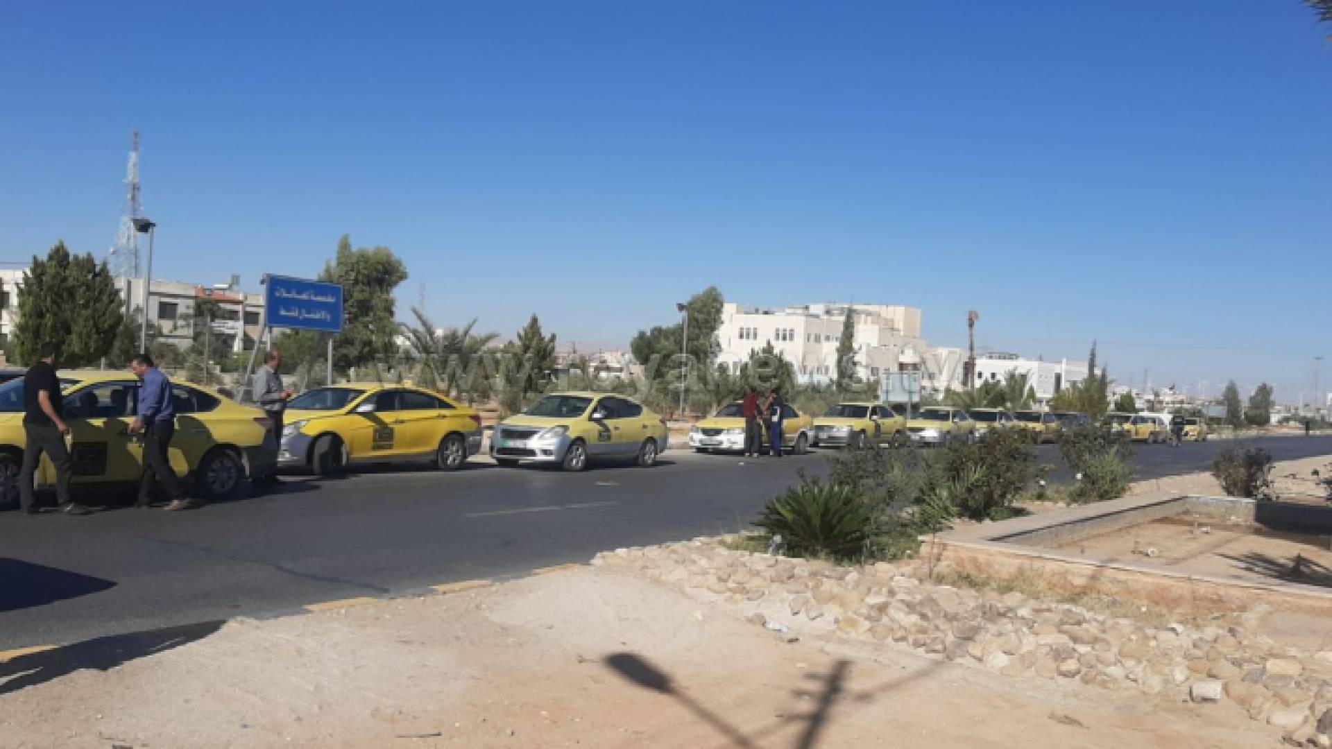 اعتصام لسائقي التكسي الأصفر أمام محافظة معان