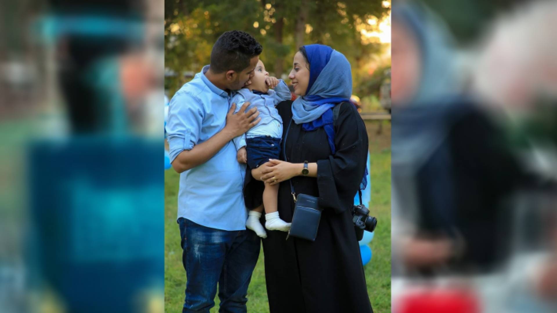 الصحفية الراحلة رشا الحرازي مع زوجها وطفلهما