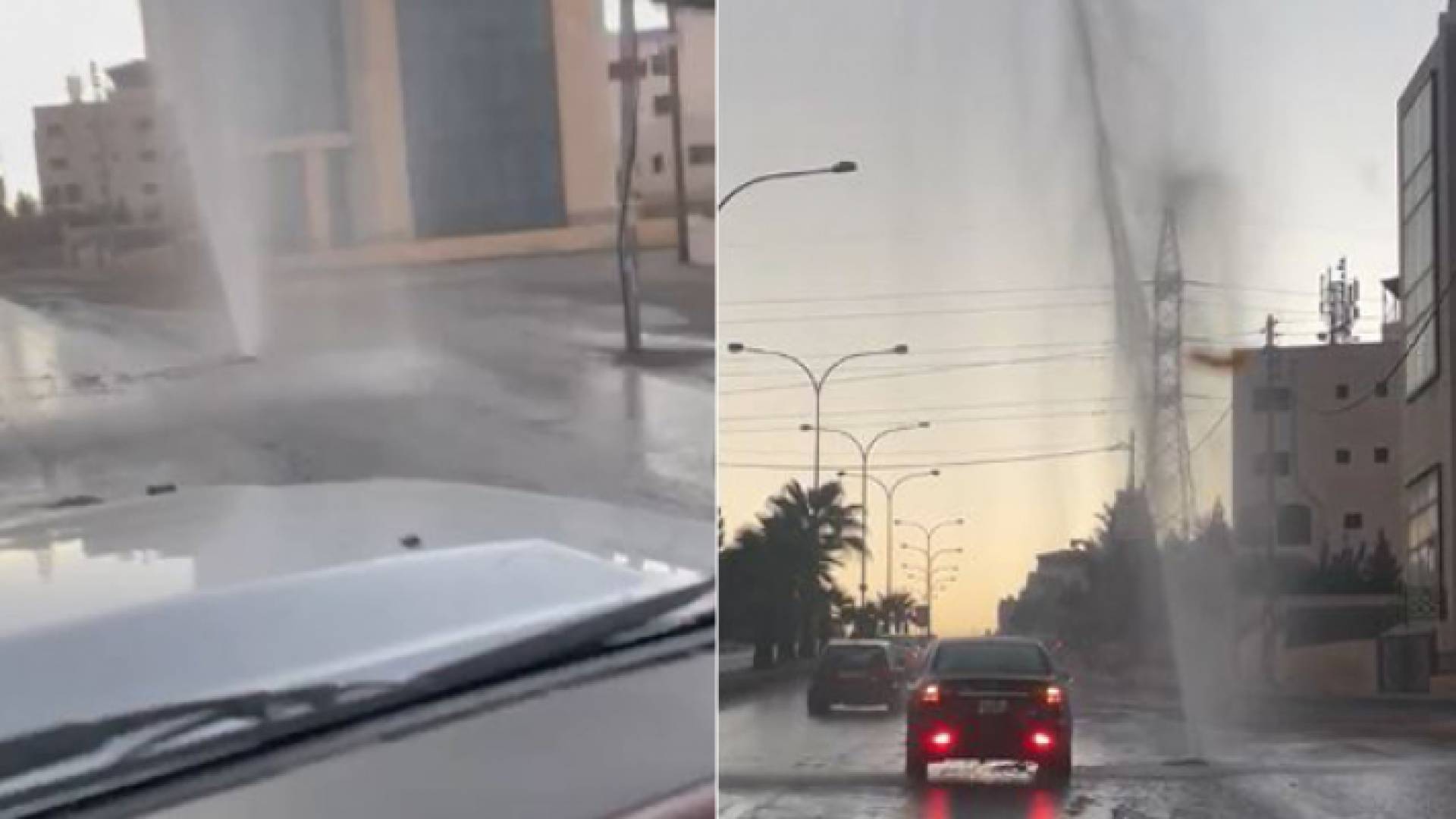 تدفق كميات كبيرة من المياه على الشارع