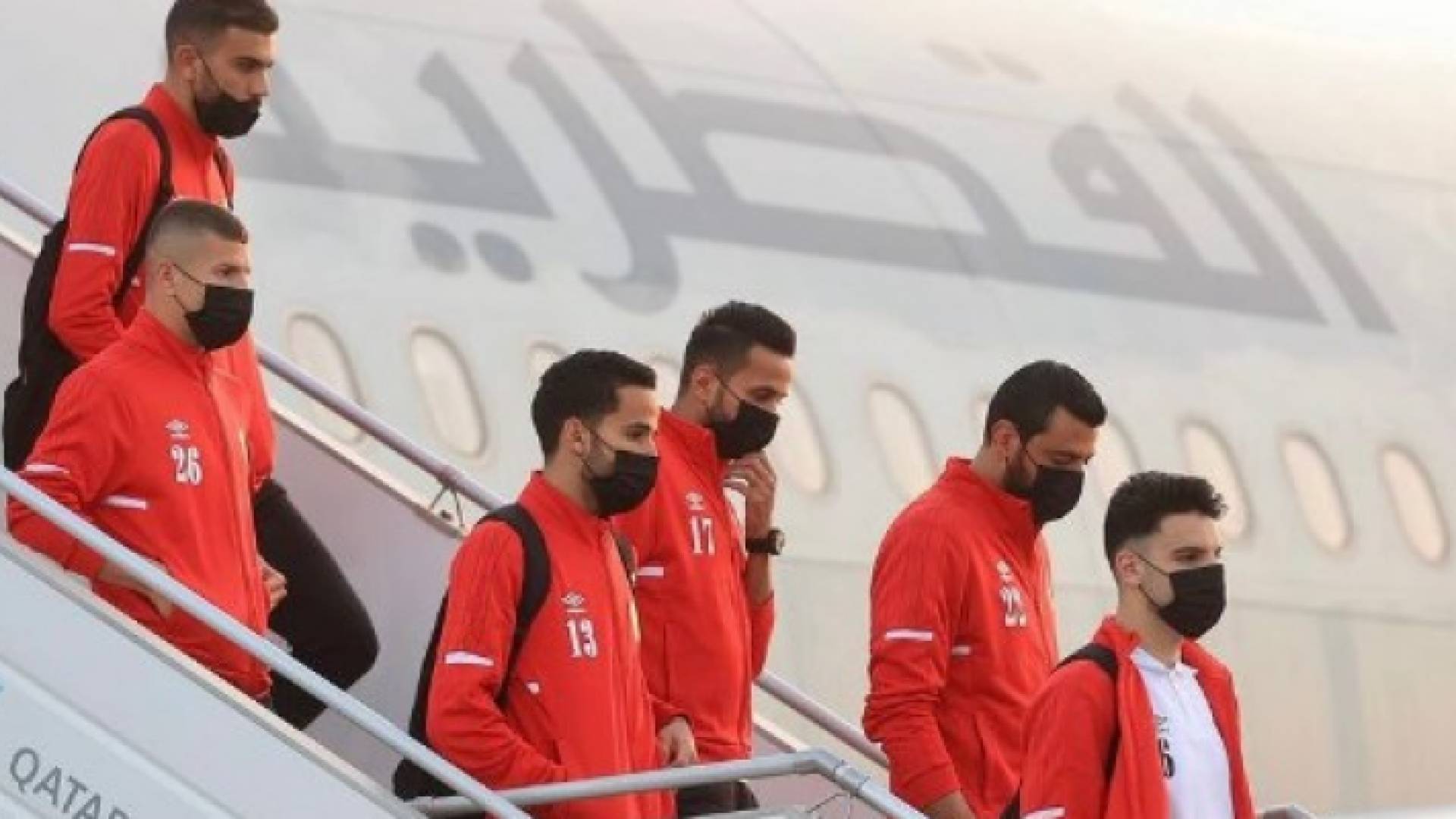 لحظة وصول منتخب النشامى الى قطر