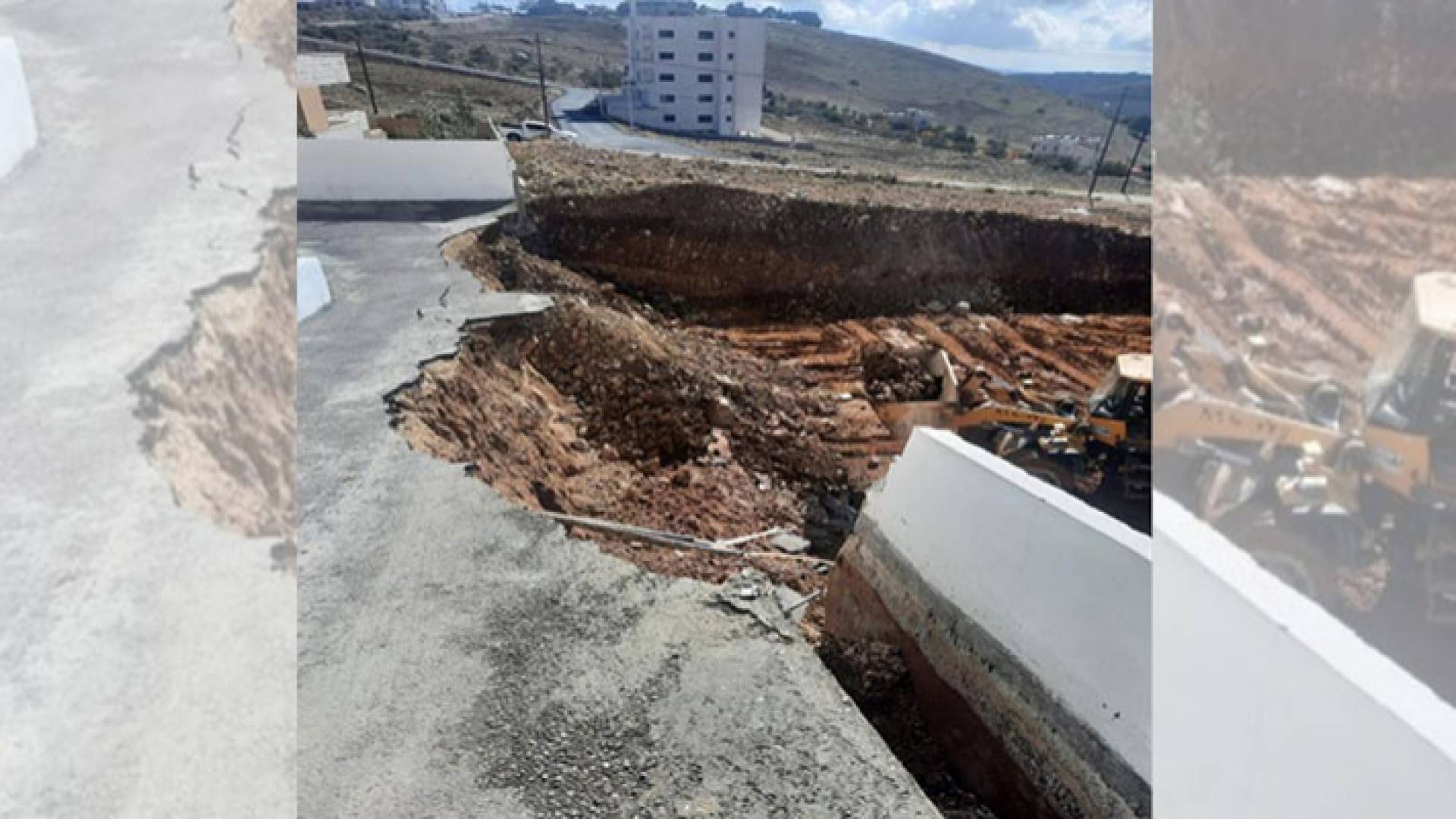 الصورة من انهيار جزء من أرضية كراج عمارة سكنية في السلط