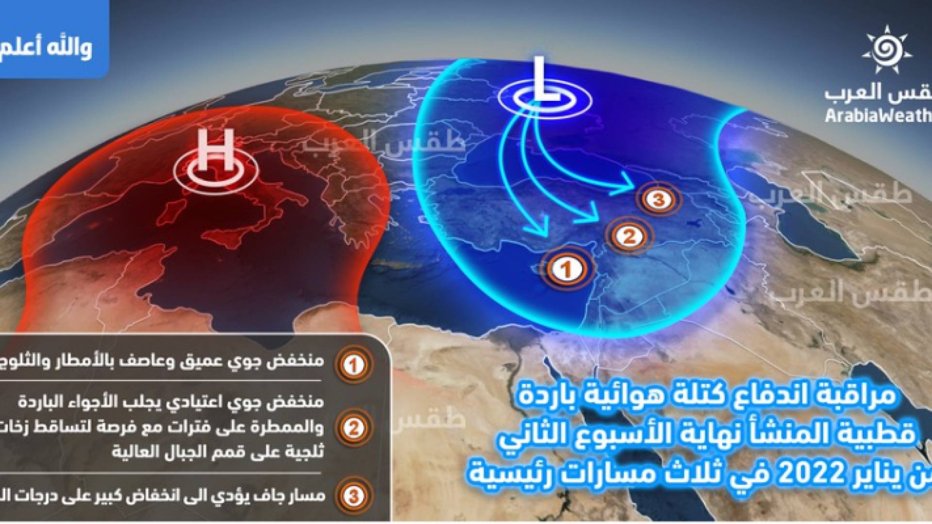 كتلة هوائية قطبية تندفع نحو الشرق الأوسط خلال الاسبوع الجديد