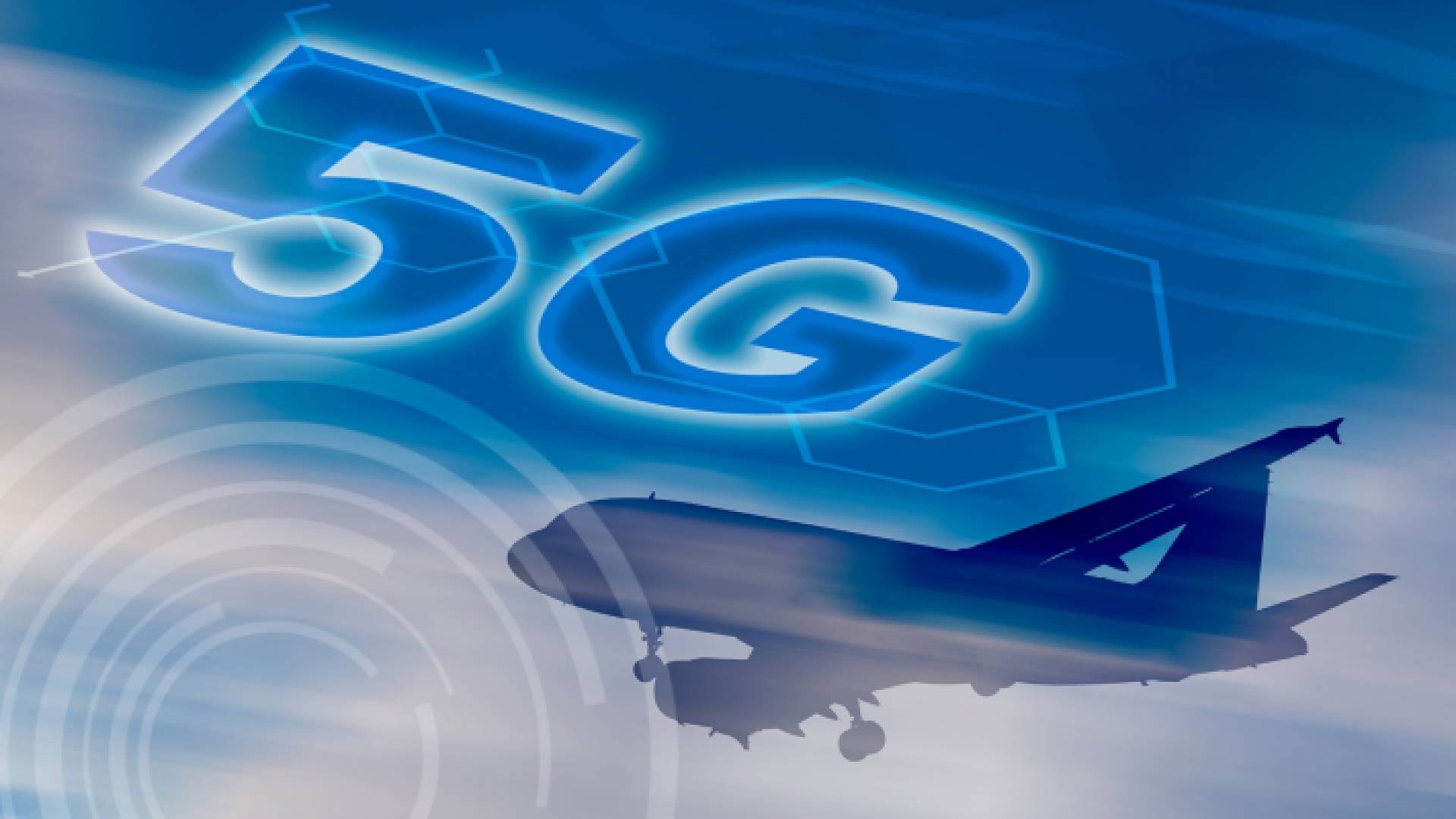 صورة جرافيك توضح تداخل شبكة الجيل الخامس مع أنظمة الملاحة الجوية