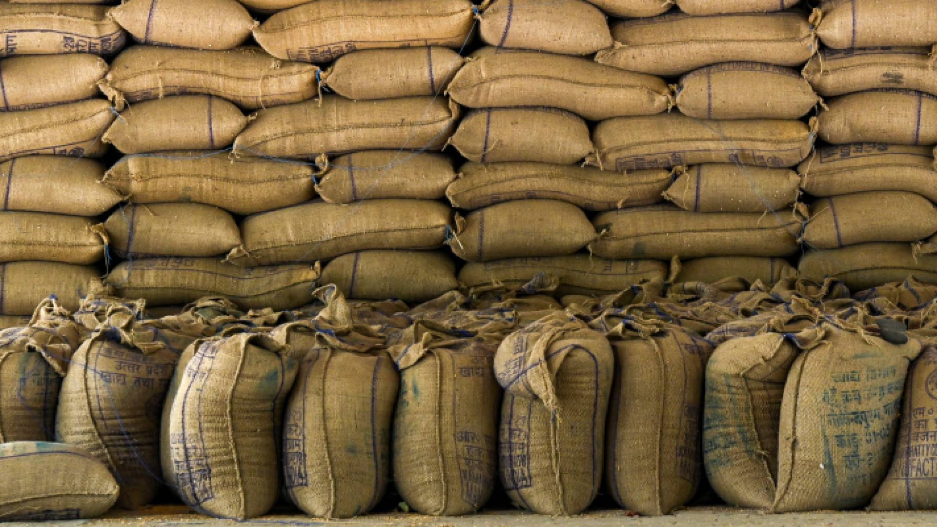 أكياس قمح مكدسة