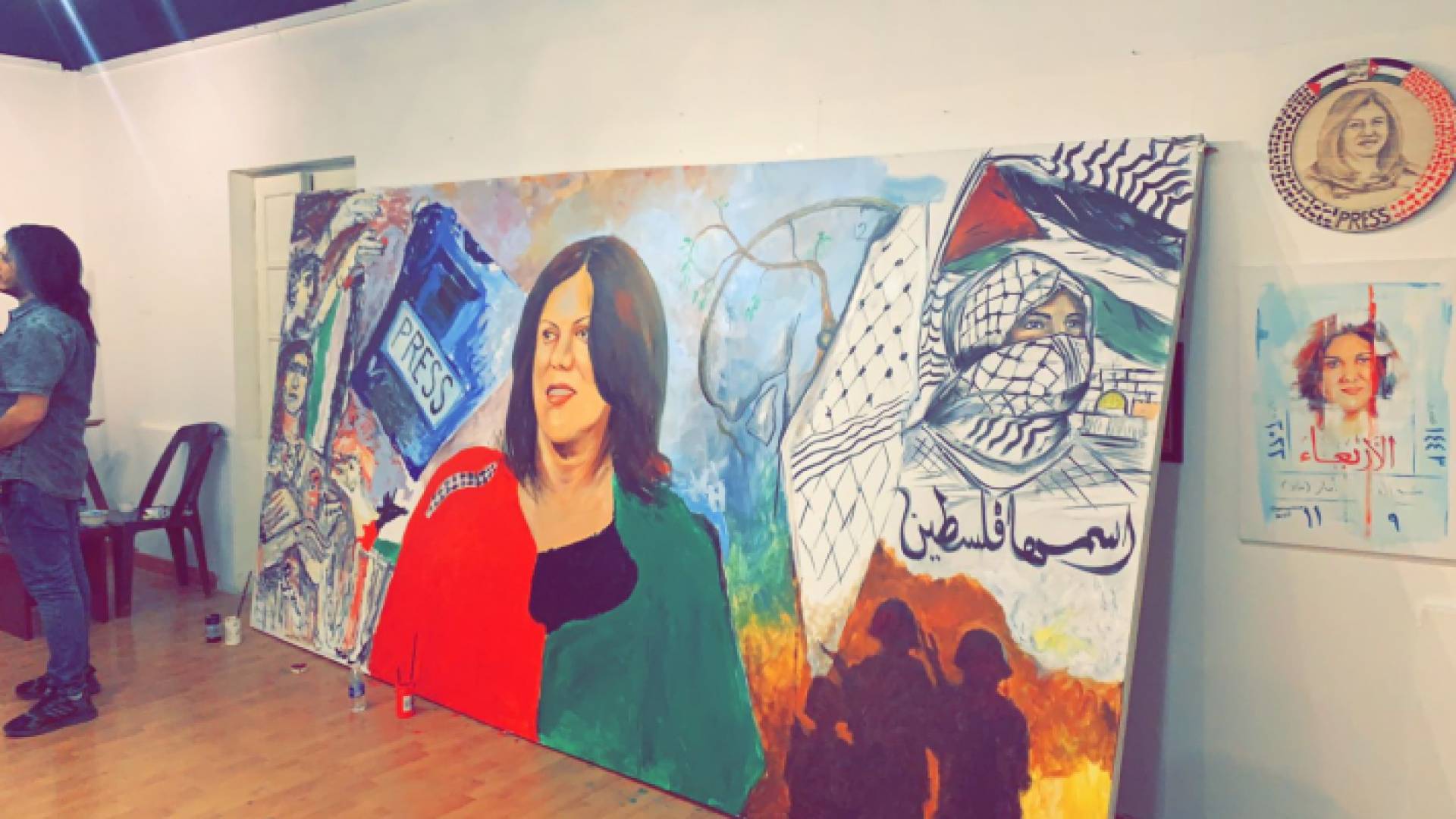 حرير تنجز لوحة صوت السلام الانساني تخليدا لاستشهاد حمامة السلام الصحفية شيرين ابو عاقلة