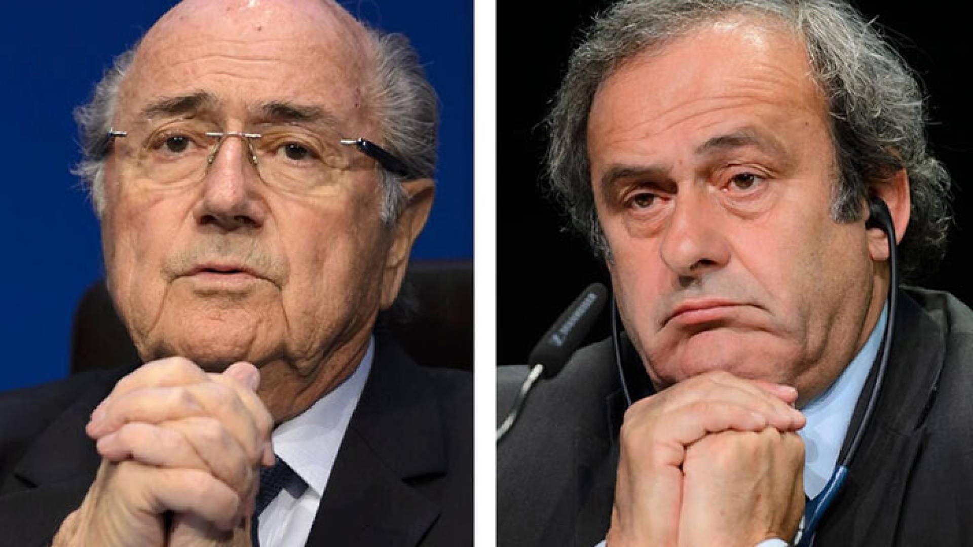 الرئيس السابق للاتحاد الدولي لكرة القدم (فيفا) السويسري جوزيف بلاتر والرئيس السابق للاتحاد الأوروبي (ويفا) الفرنسي ميشال بلاتيني