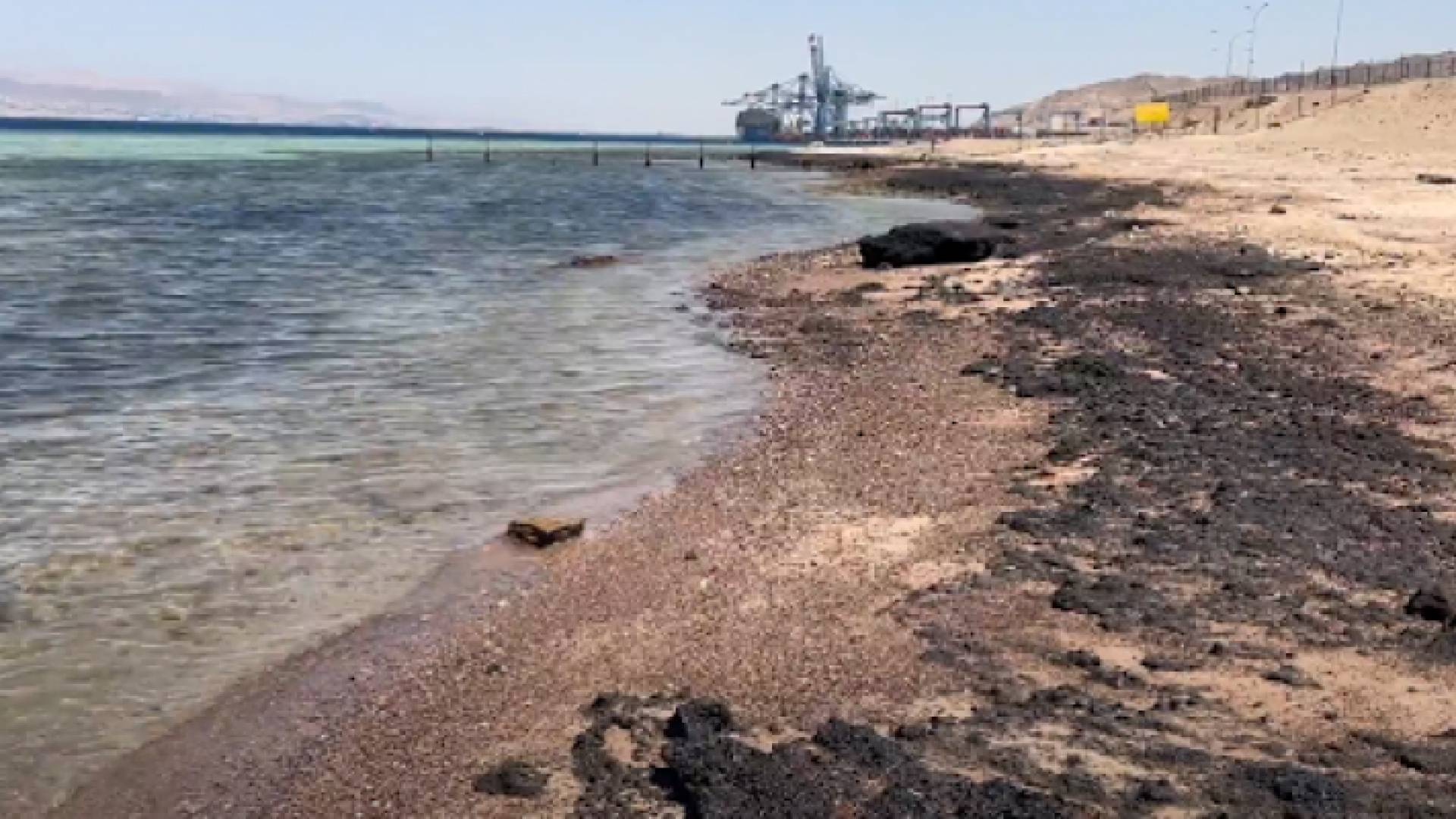 صورة توضيحية للزيت المنسكب من باخرة العقبة