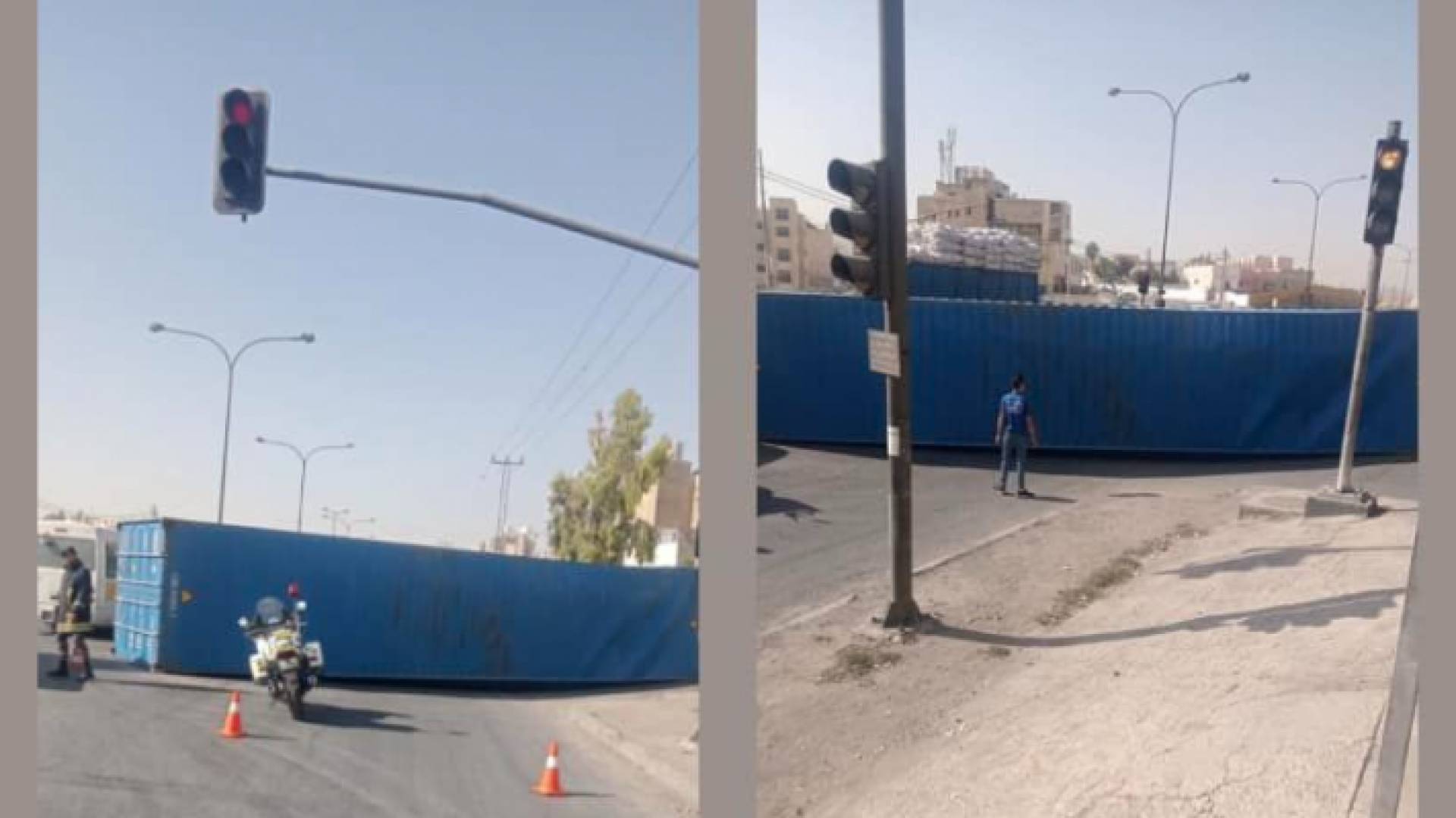 مكان وقوع حادث سقوط الحاوية قرب إشارات التطوير الحضري