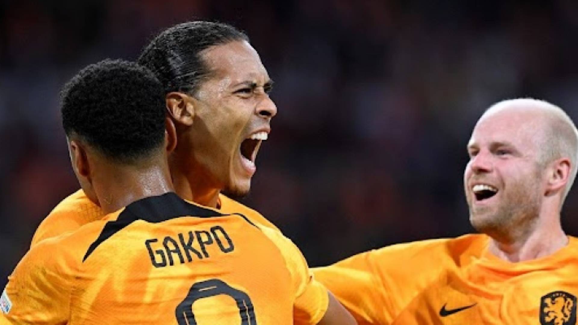 فان دايك يحتفل بالهدف الهولندي