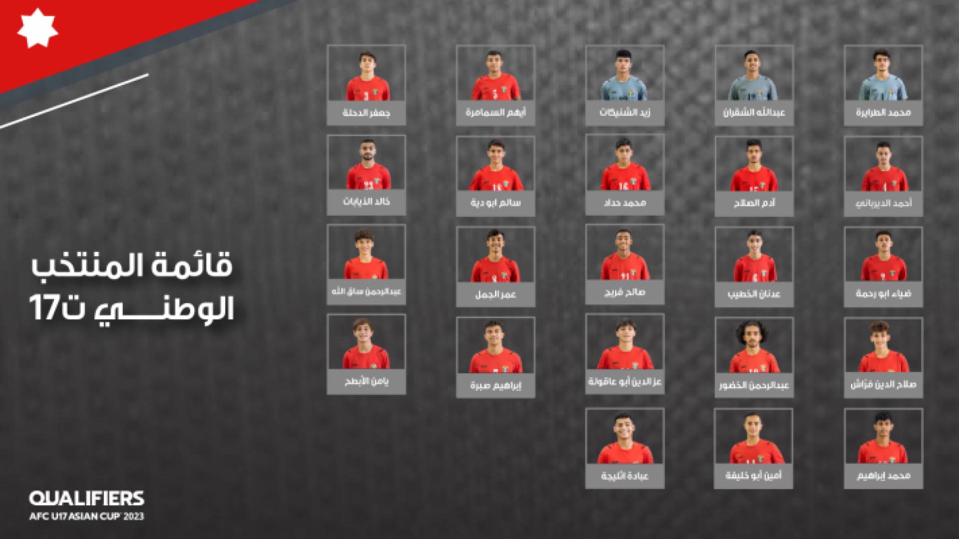 قائمة المنتخب الوطني تحت 17 عاما للتصفيات الآسيوية