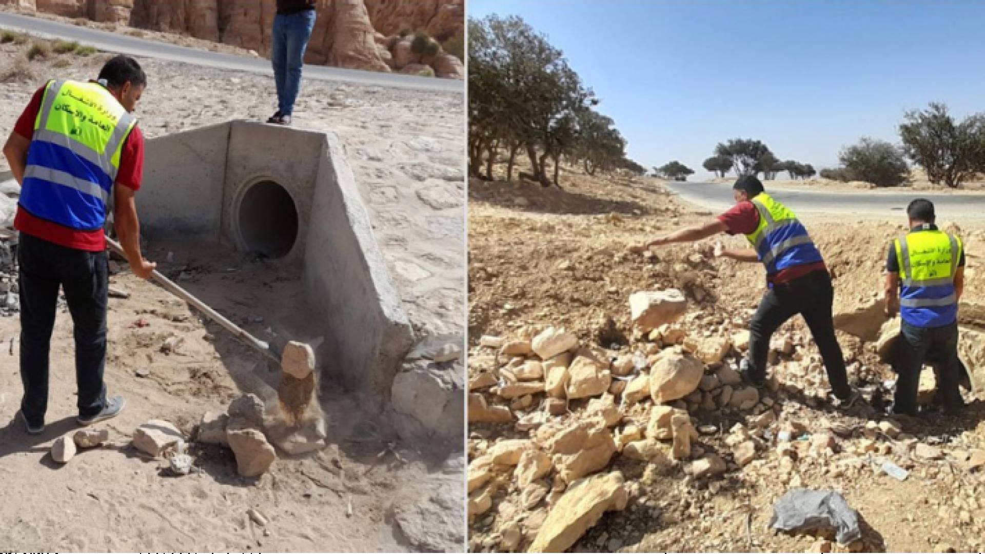 جانب من أعمال حملة تنظيف المناهل وشبكات تصريف مياه الأمطار ومجاري الأودية