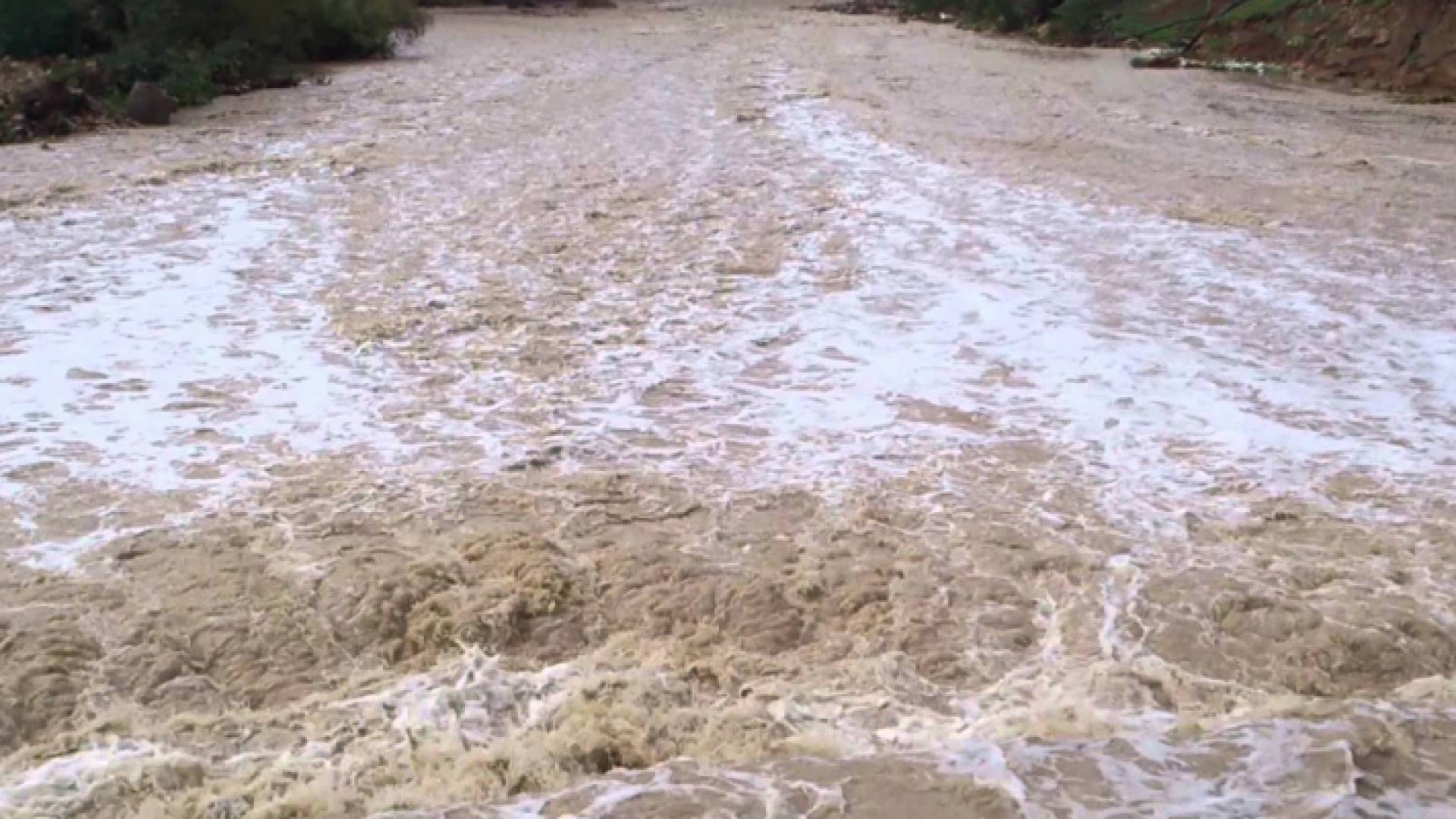 أحد السيول التي تكونت بسبب الأمطار الغزيرة