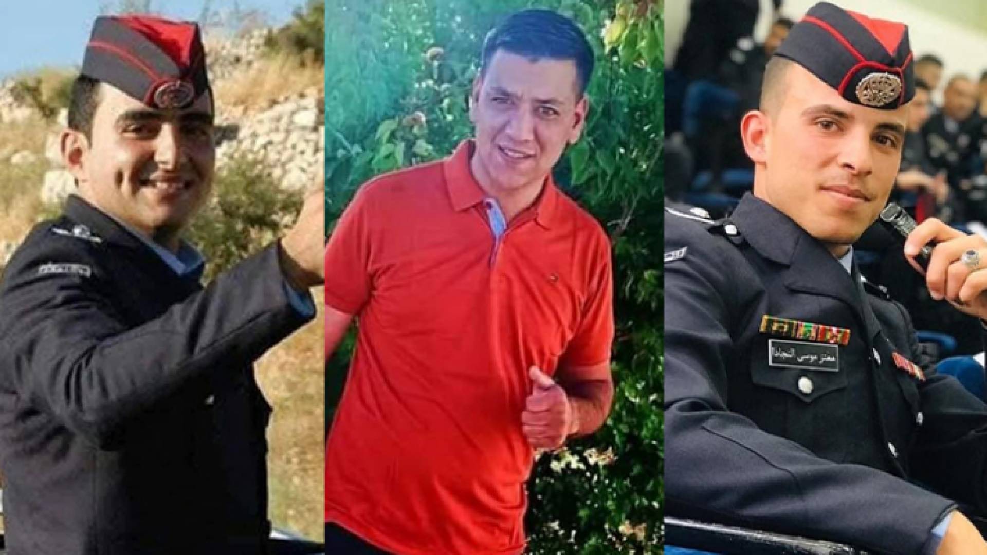 الشهداء النقيب غيث الرحاحلة والملازم ثاني معتز النجادا والعريف إبراهيم الشقارين