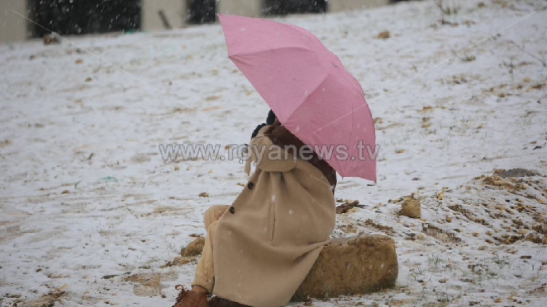 سيدة تجلس وسط الثلوج