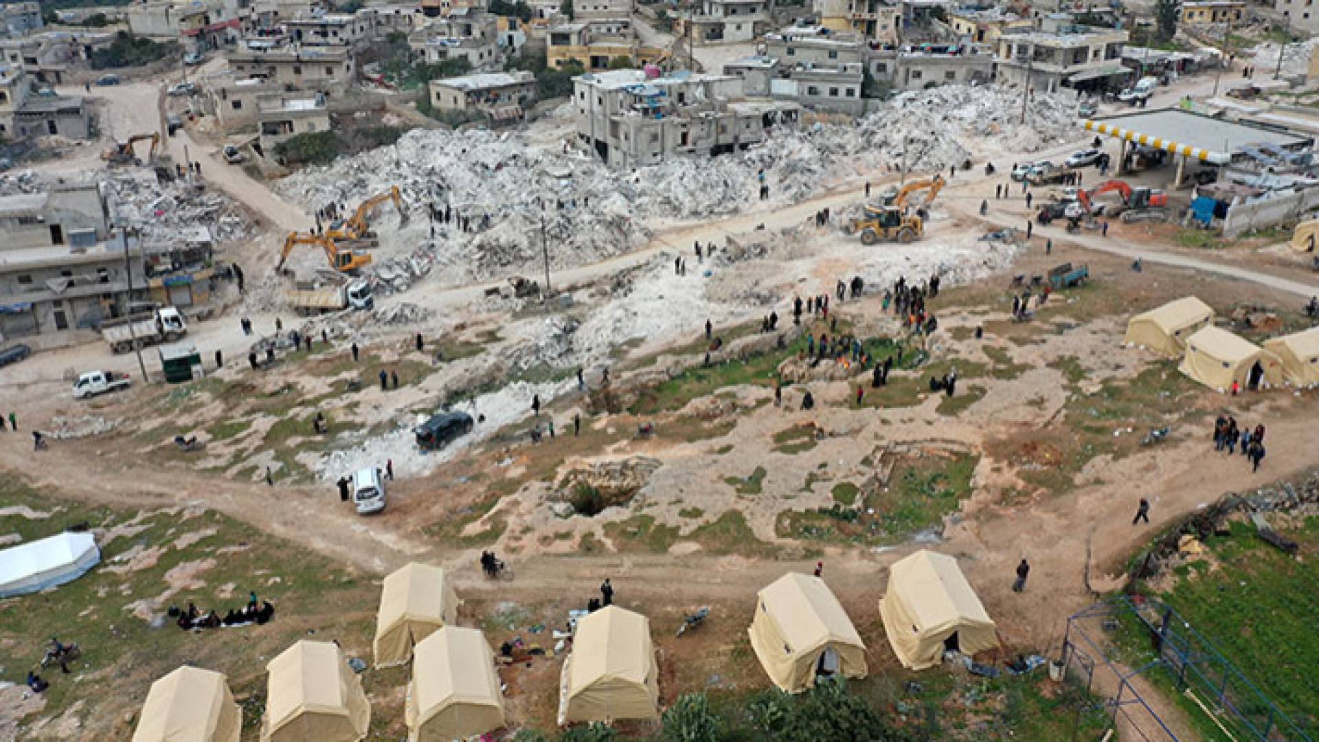 صورة جوية لمكان الدمار الذي خلفة الزلزال في سوريا