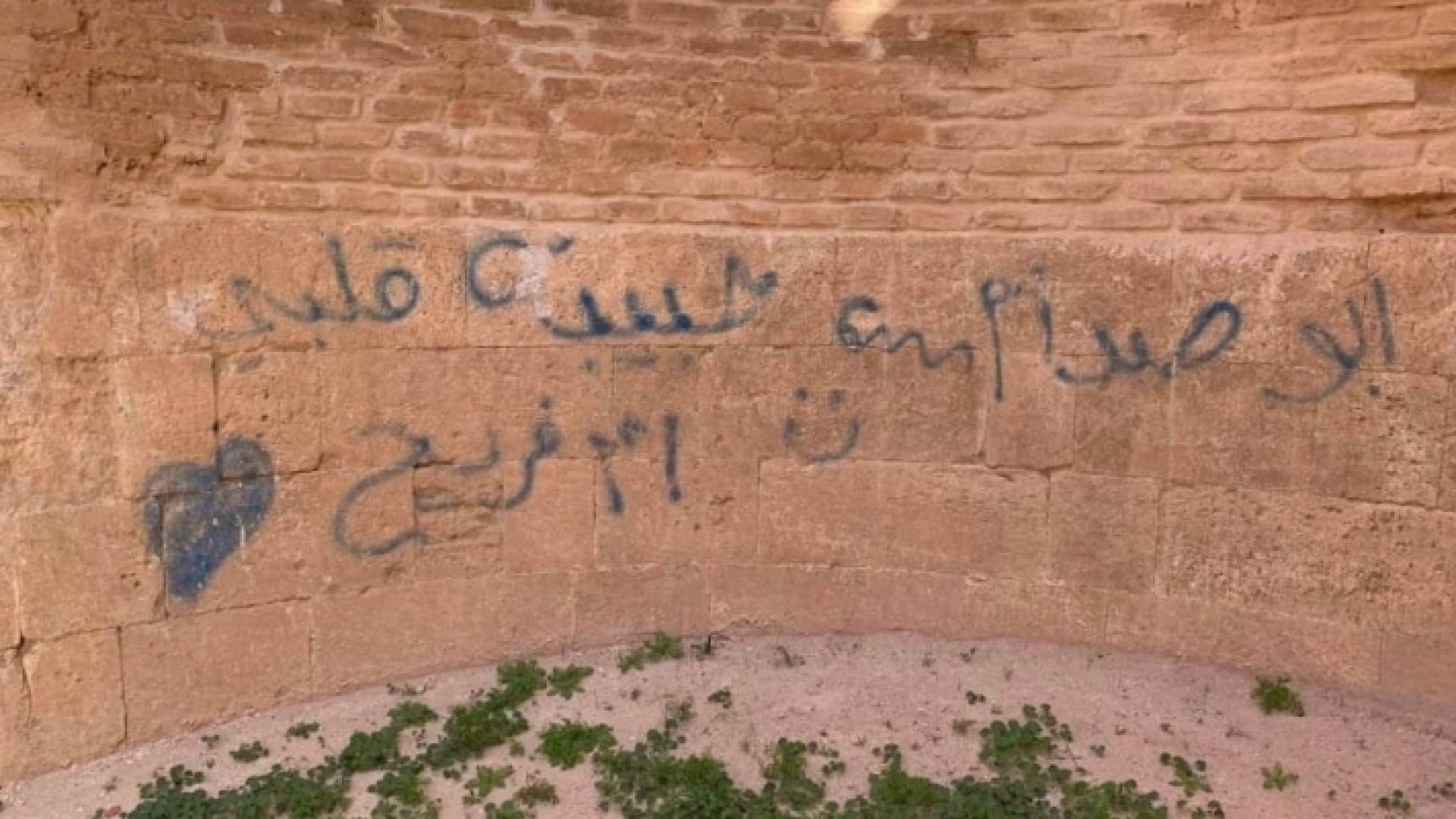 جانب من العبث والتشويه في جدران قصر المشتى