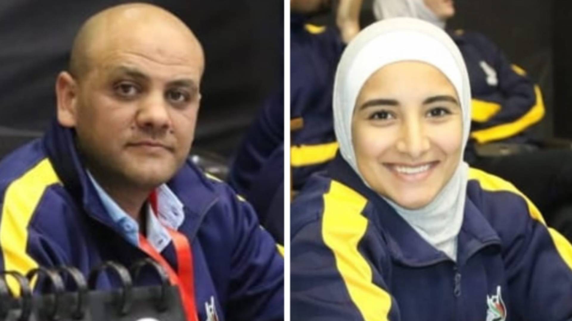 الحكمان الأردنيان بالكرة الطائرة أسامة العضايلة وشيماء أبو سويلم