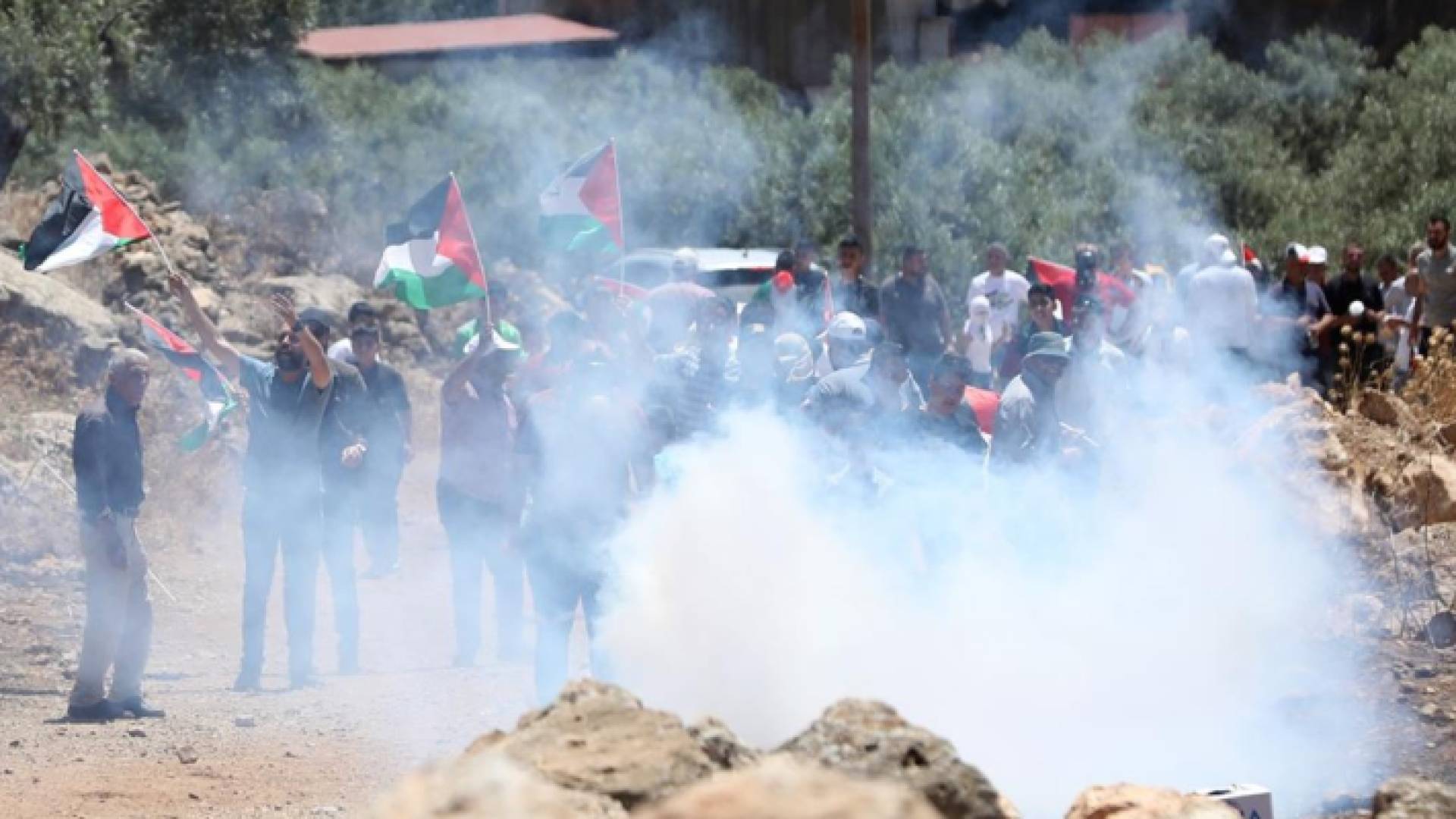 فلسطينيون يواجهون قنابل الغاز في بيت دجن