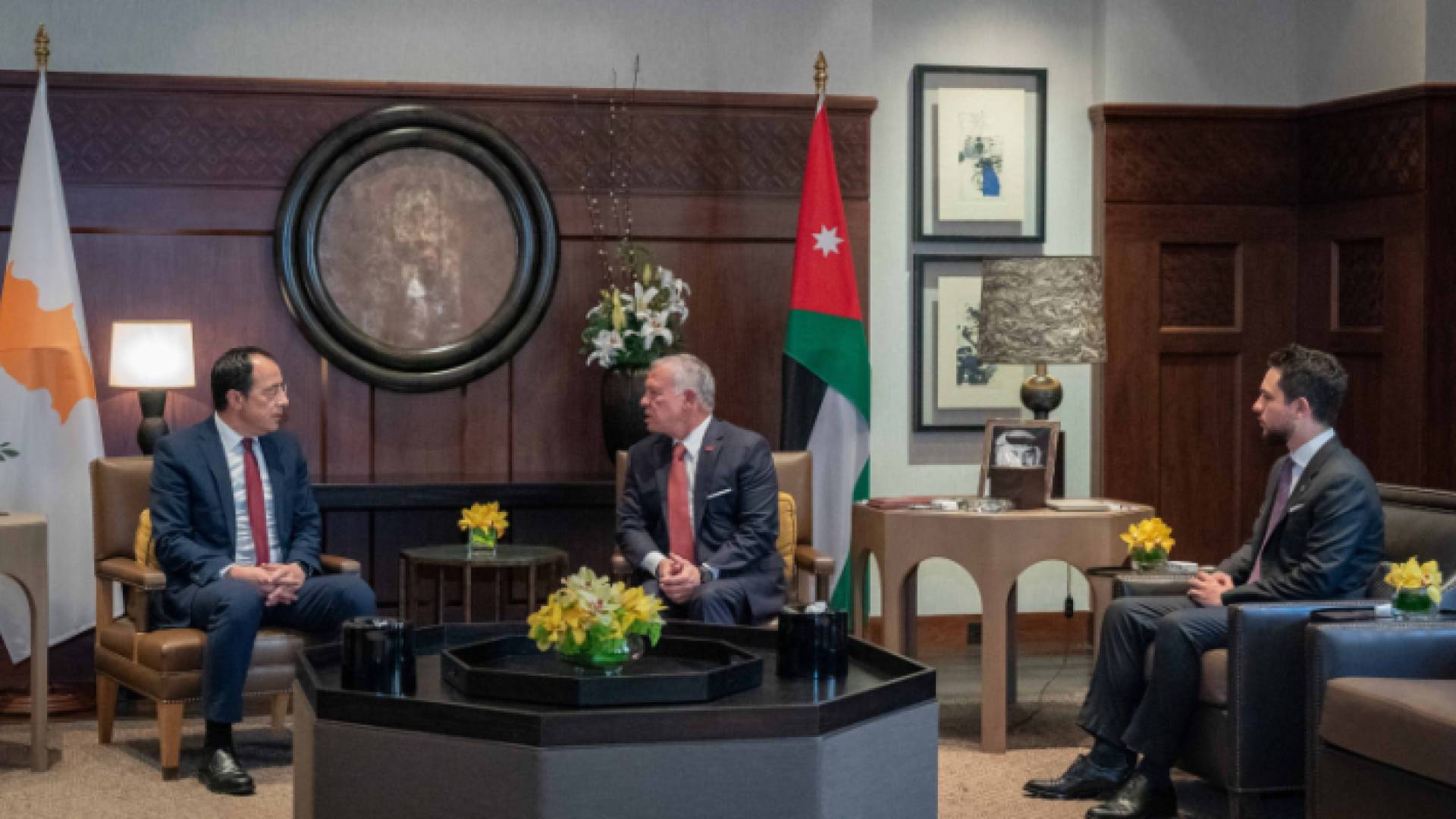 جانب من لقاء الملك عبد الله والرئيس القبرصي نيكوس خريستودوليدس