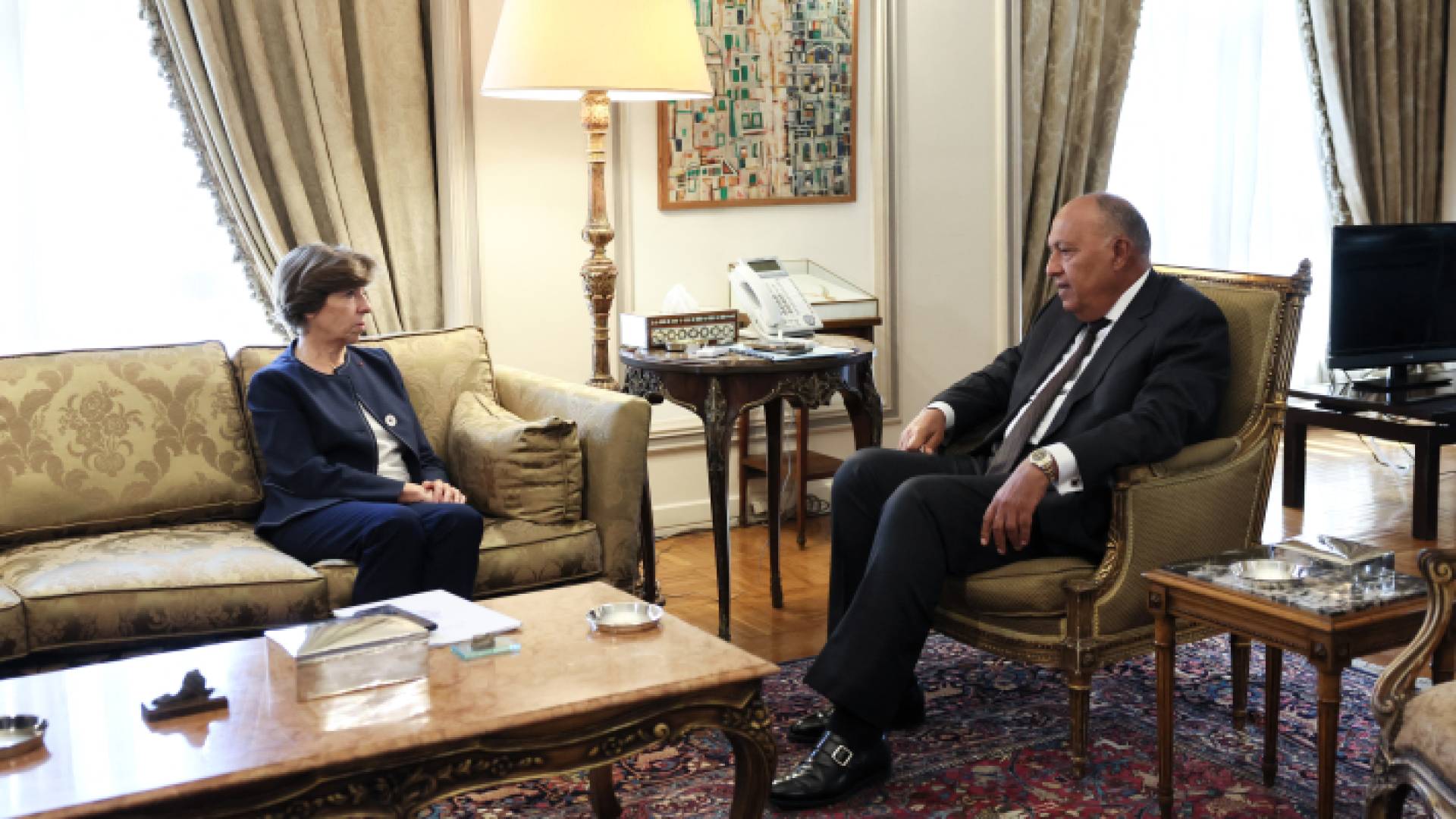 وزير الخارجية المصري سامح شكري ونظيرته الفرنسية كاترين كولونا