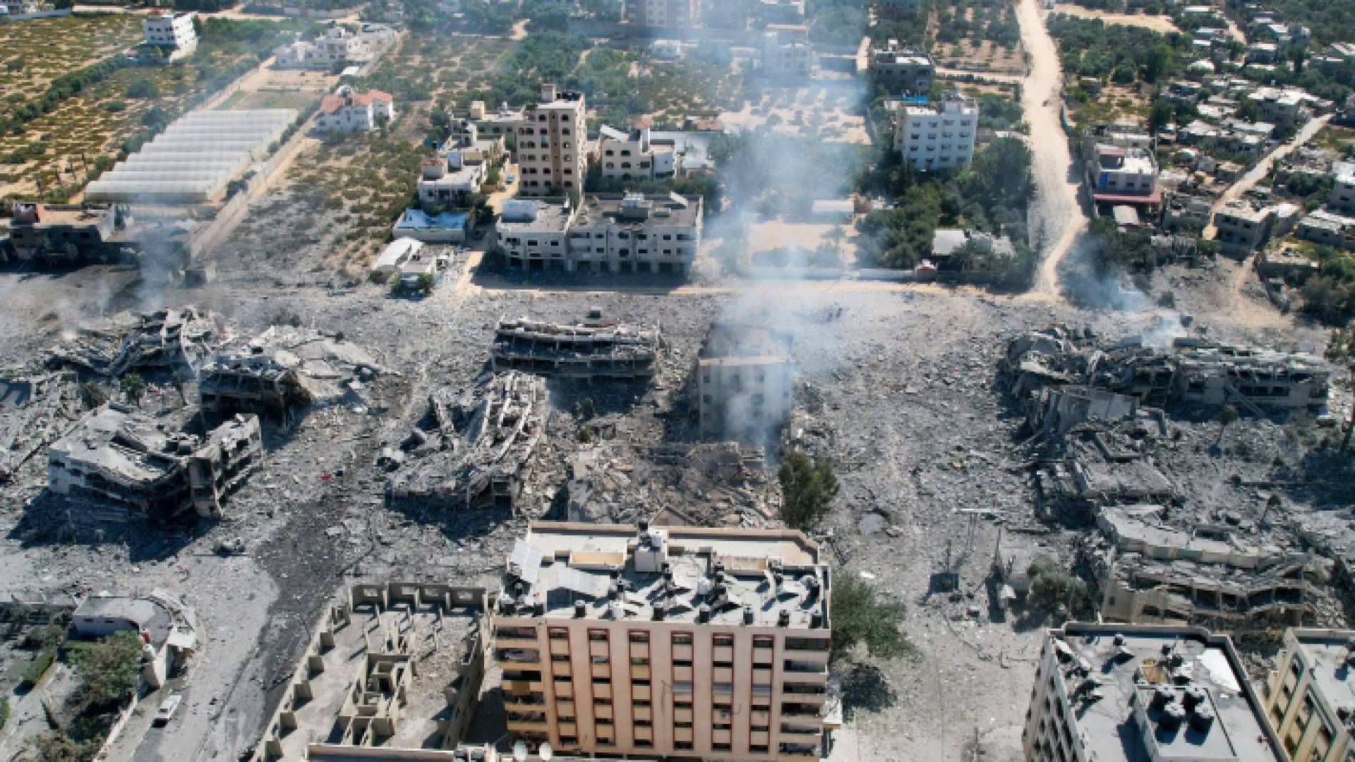 لقطة جوية تظهم الدمار في غزة