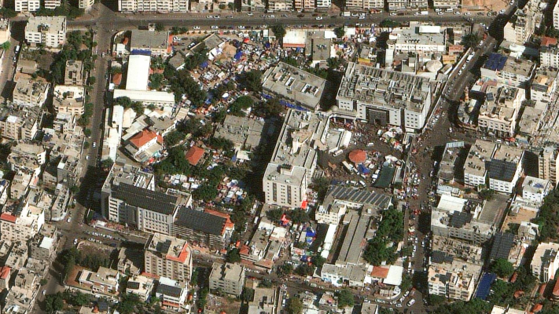 صورة جوية لمستشفى الشفاء الطبي وسط قطاع غزة