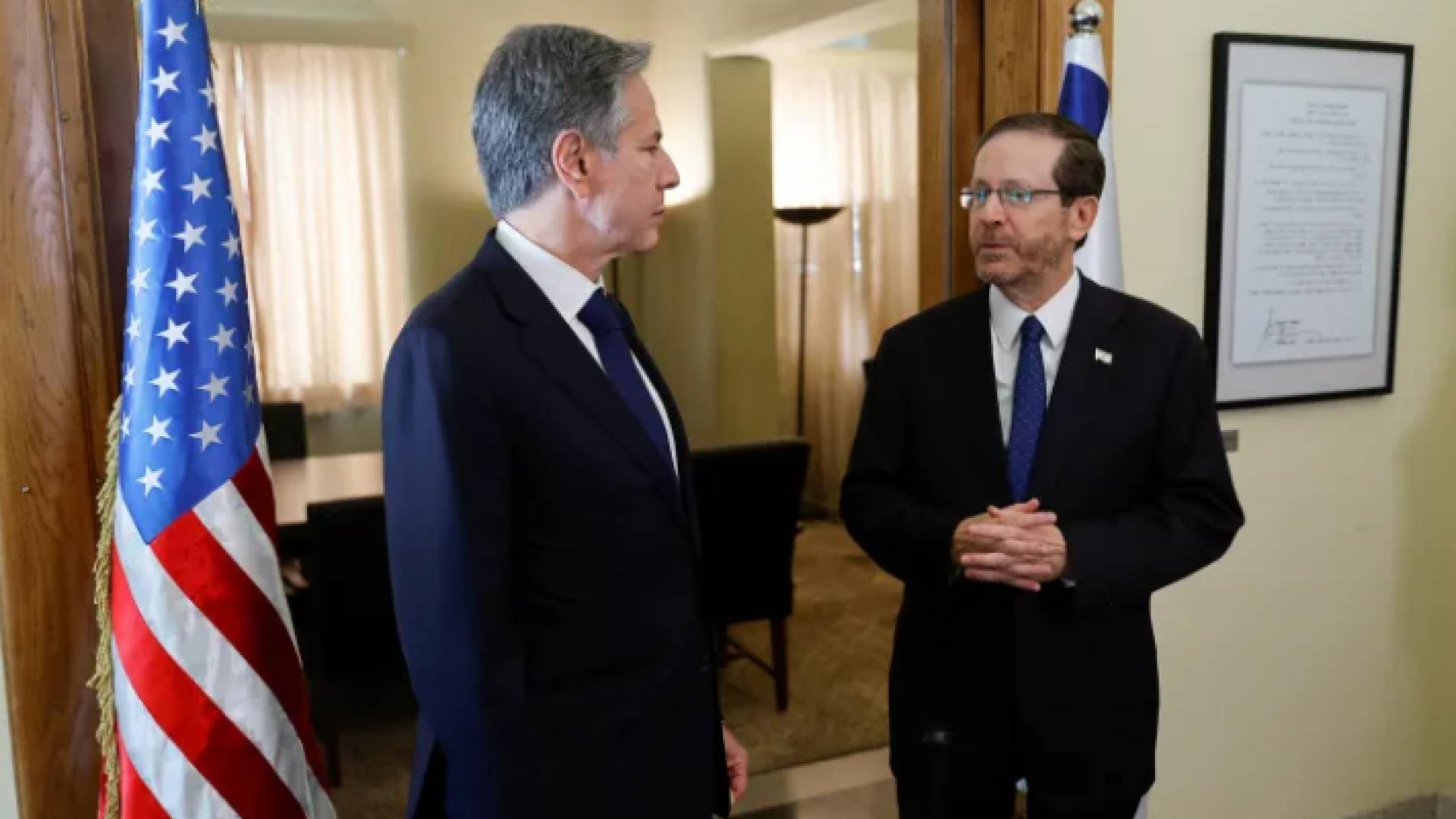 رئيس كيان الاحتلال إسحق هرتسوغ ووزير الخارجية الأمريكي أنتوني بلينكن